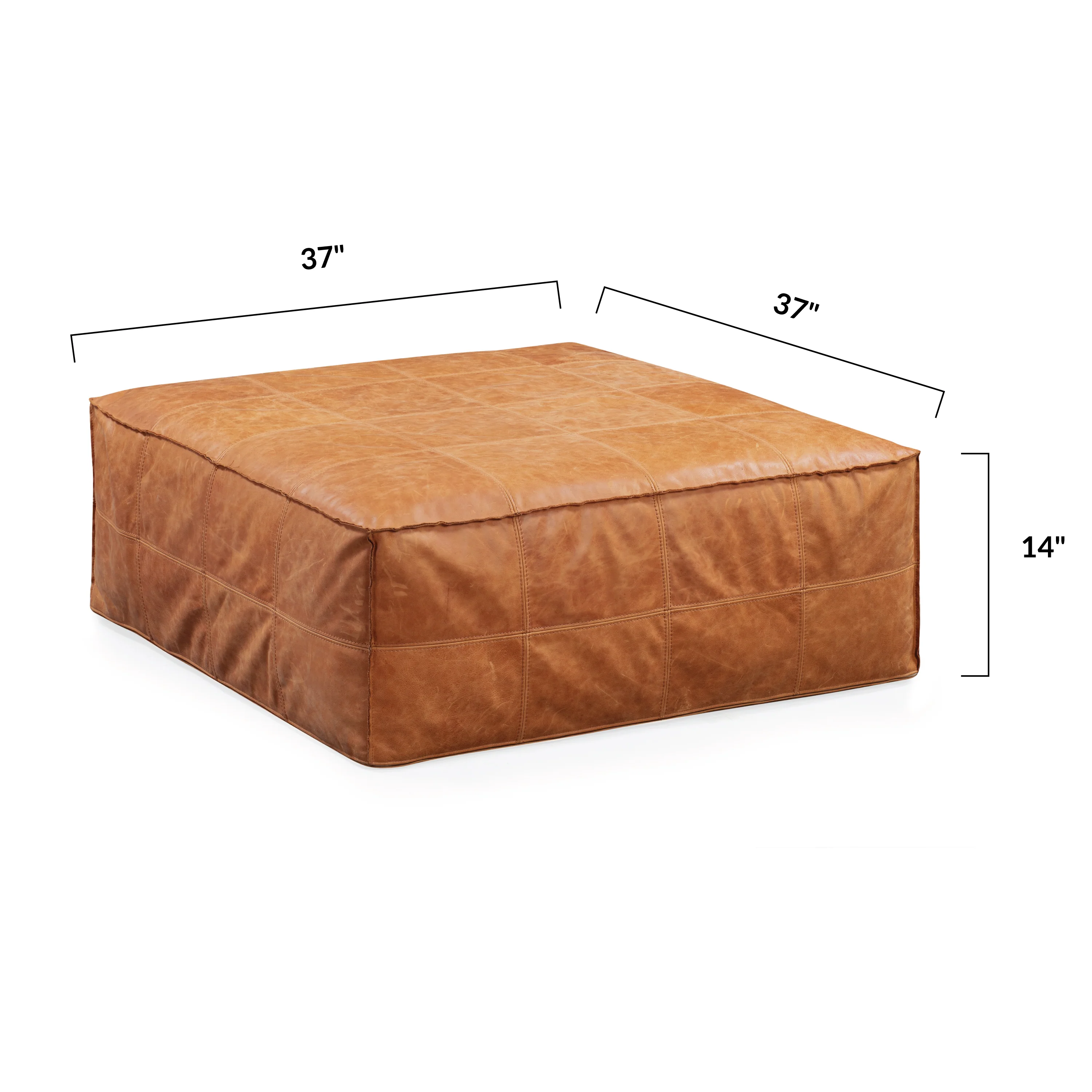 Taos Leather Square Ottoman | Cognac Tan - Image 12