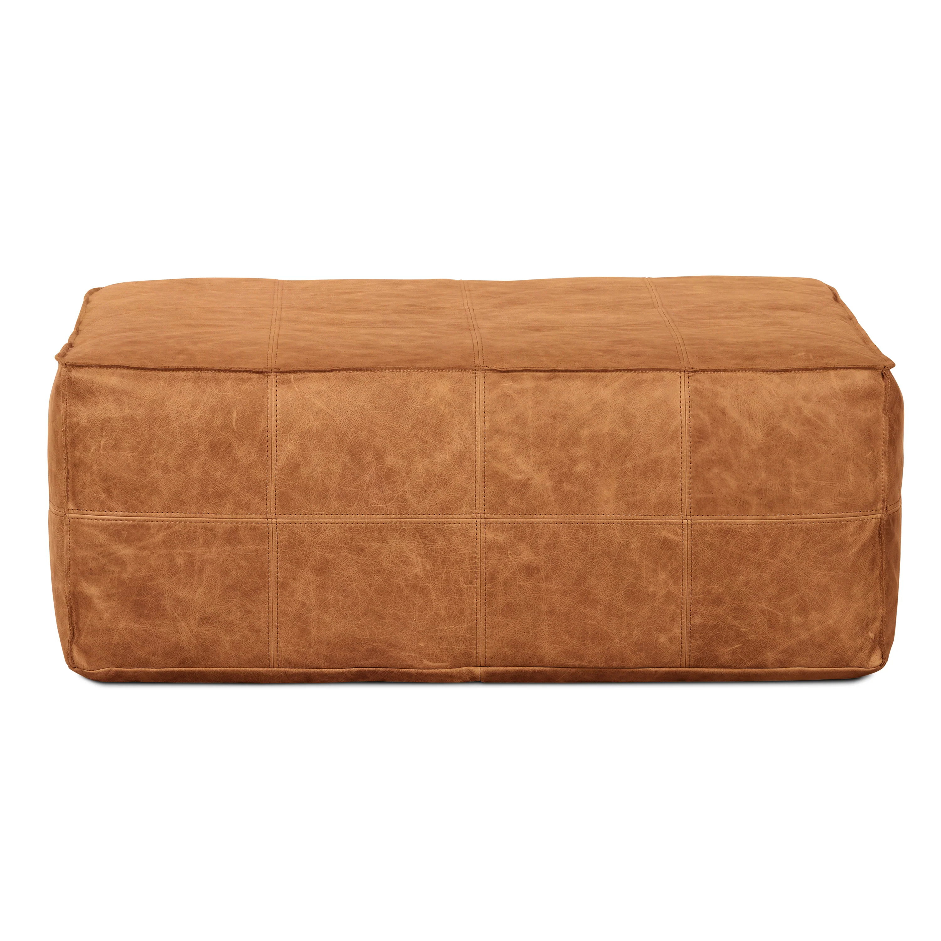 Taos Leather Square Ottoman | Cognac Tan - Image 2