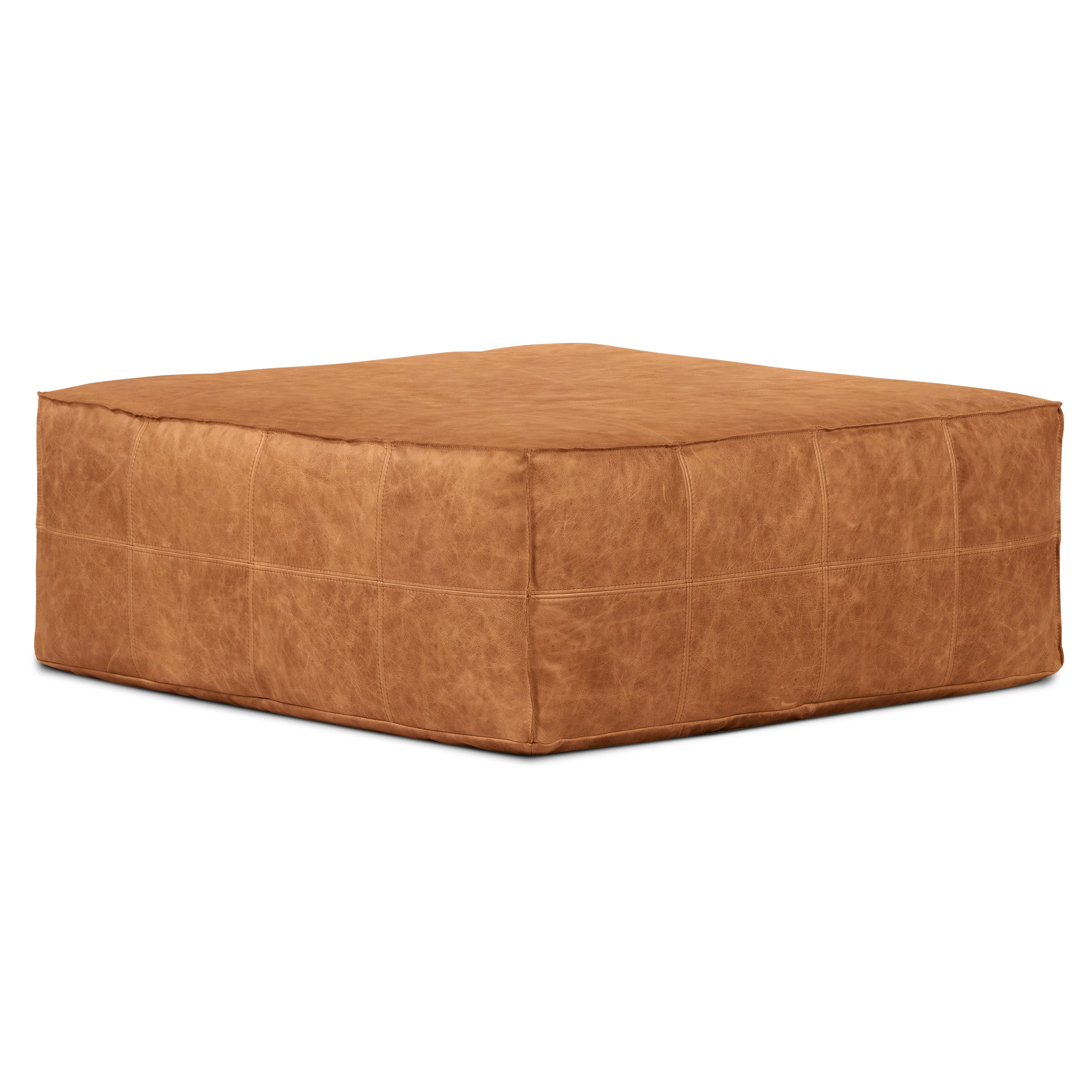 Taos Leather Square Ottoman | Cognac Tan - Image 3
