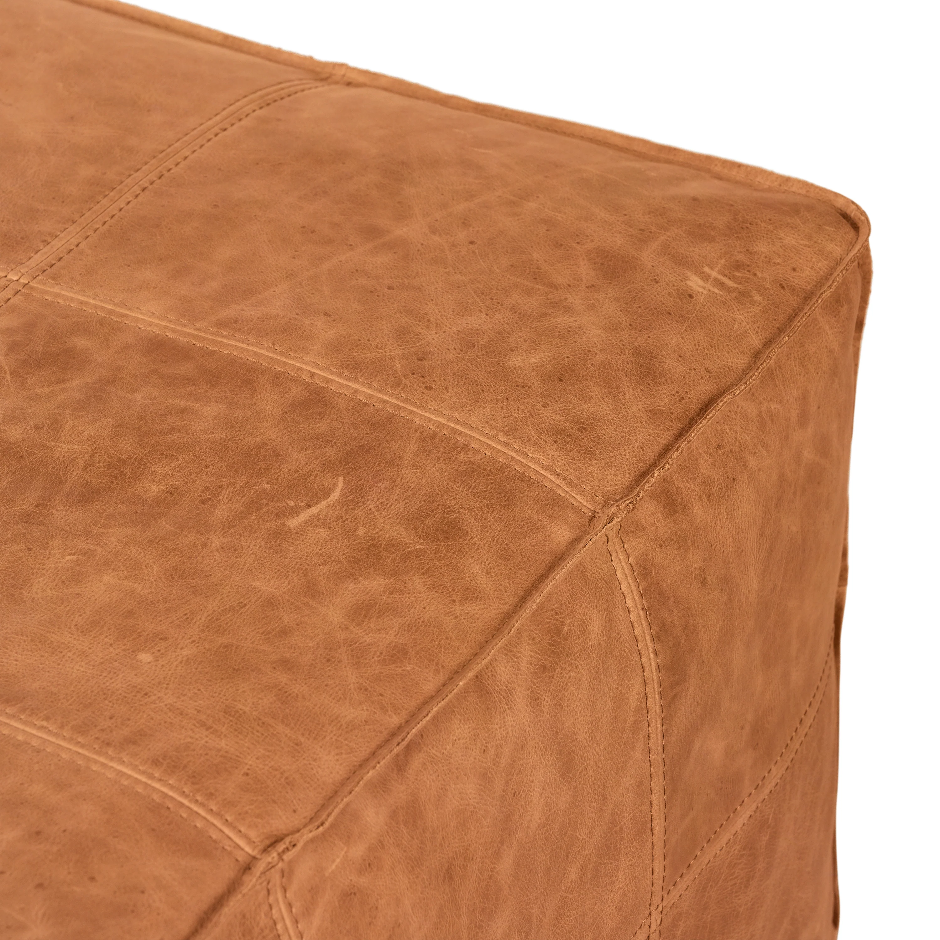 Taos Leather Square Ottoman | Cognac Tan - Image 6