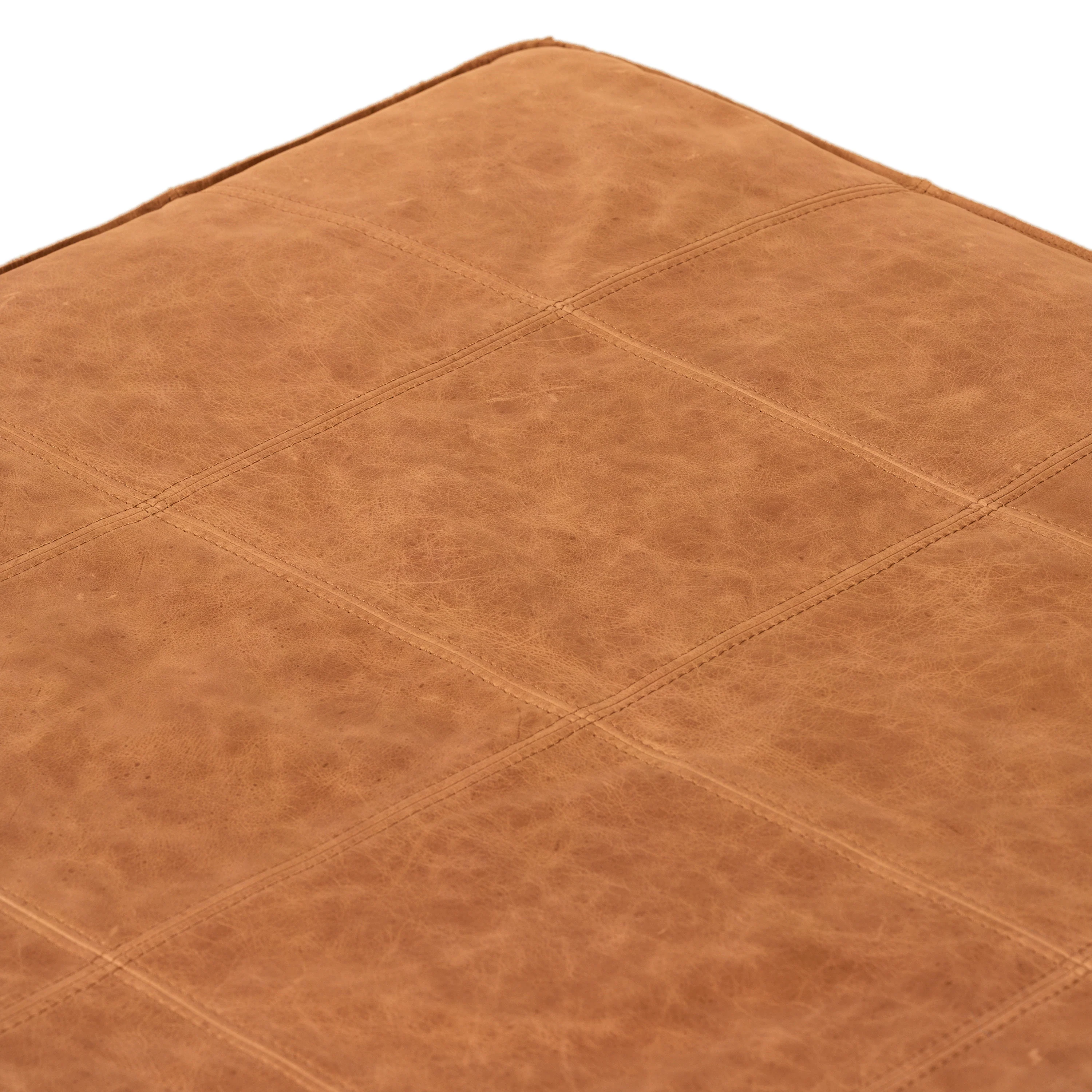 Taos Leather Square Ottoman | Cognac Tan - Image 7