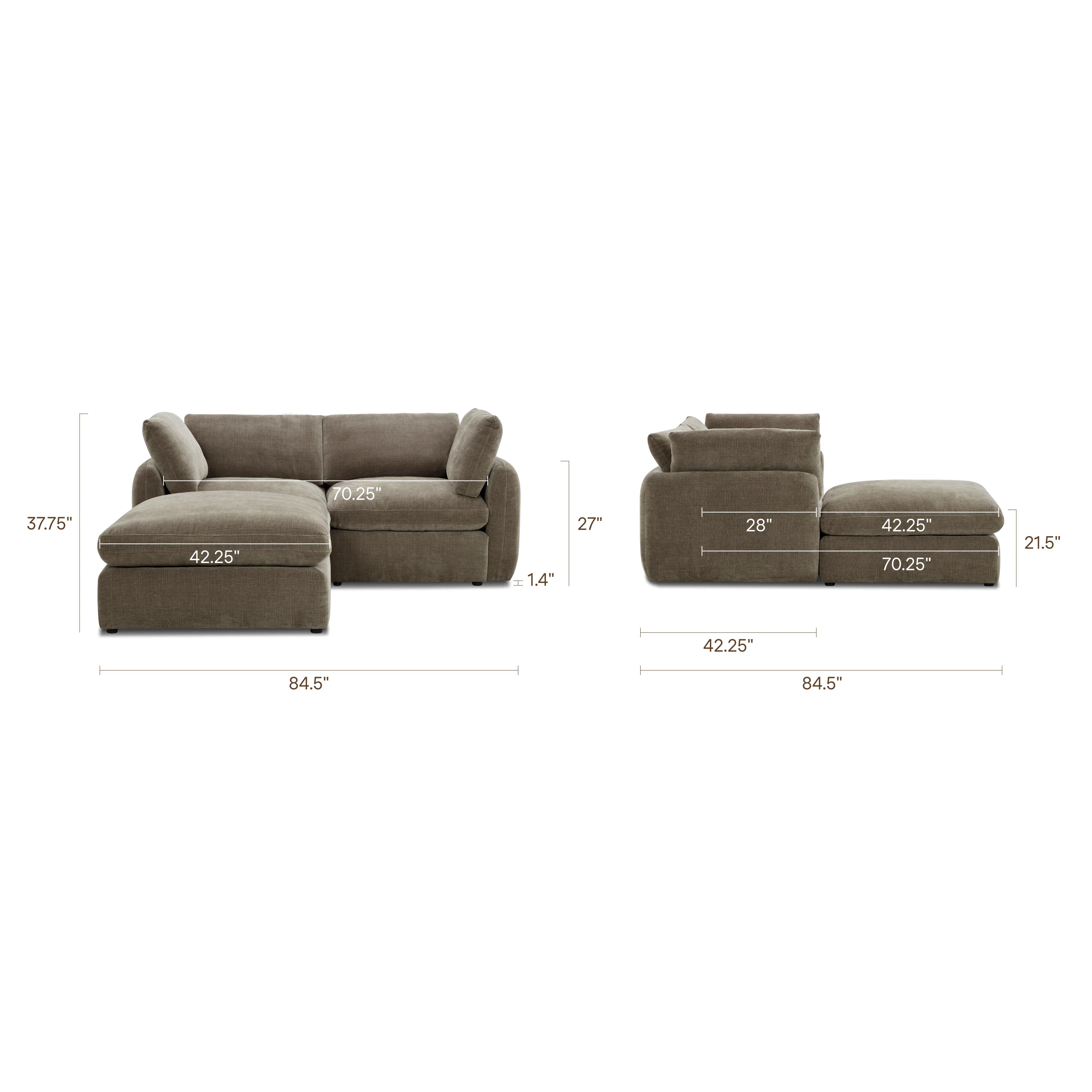 Tonga Modular 3-Piece L-Shaped Sectional with Reversible Ottoman | Clove Brown - Image 17