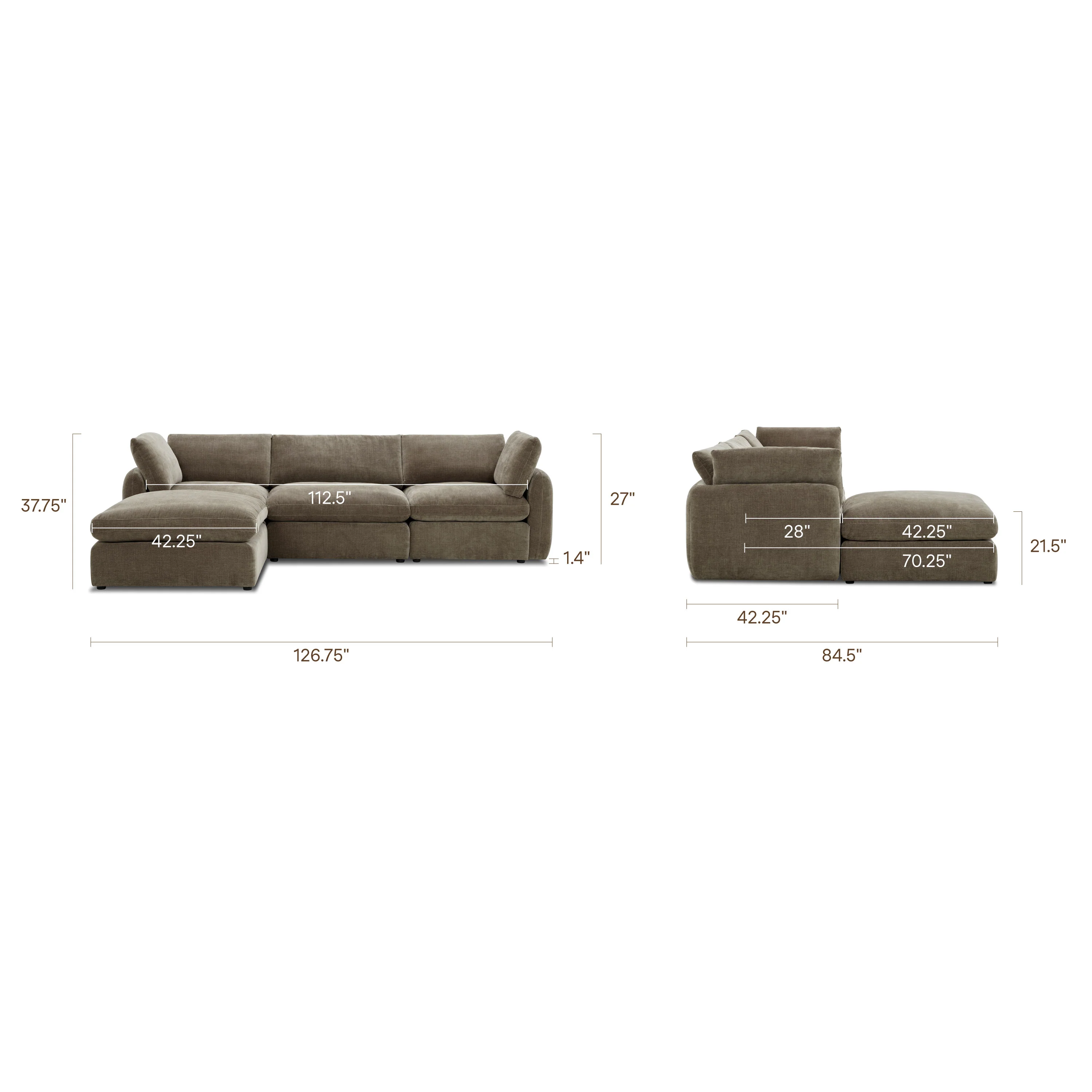 Tonga Modular 4-Piece L-Shaped Sectional with Reversible Ottoman | Clove Brown - Image 18
