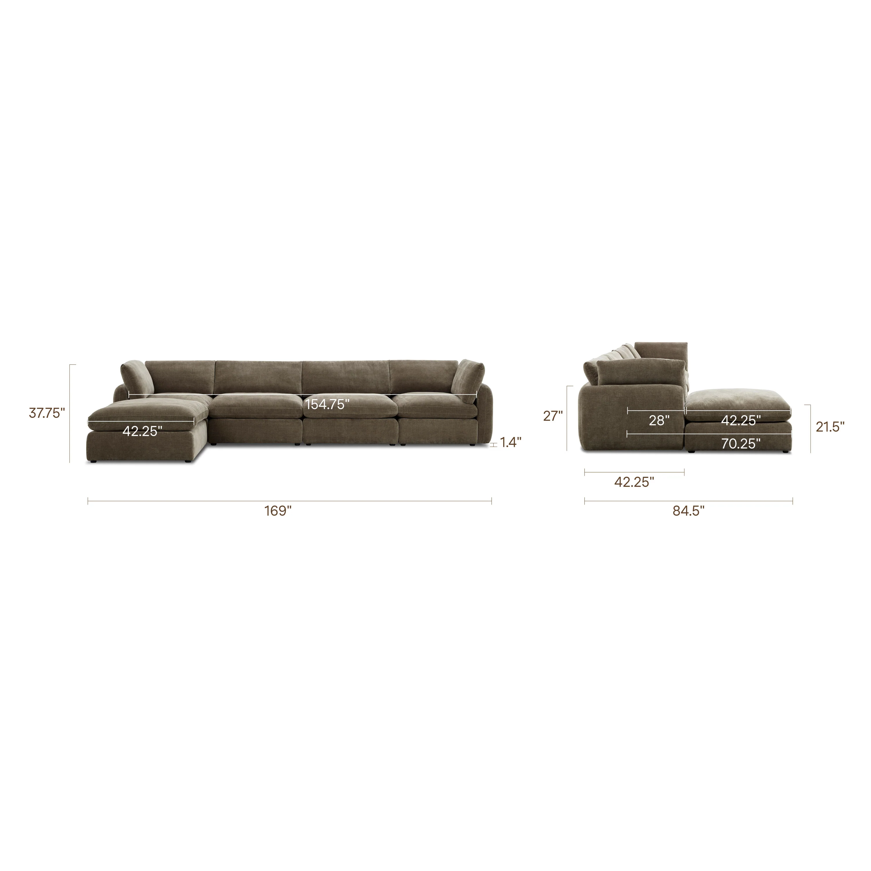 Tonga Modular 5-Piece L-Shaped Sectional with Reversible Ottoman | Clove Brown - Image 17