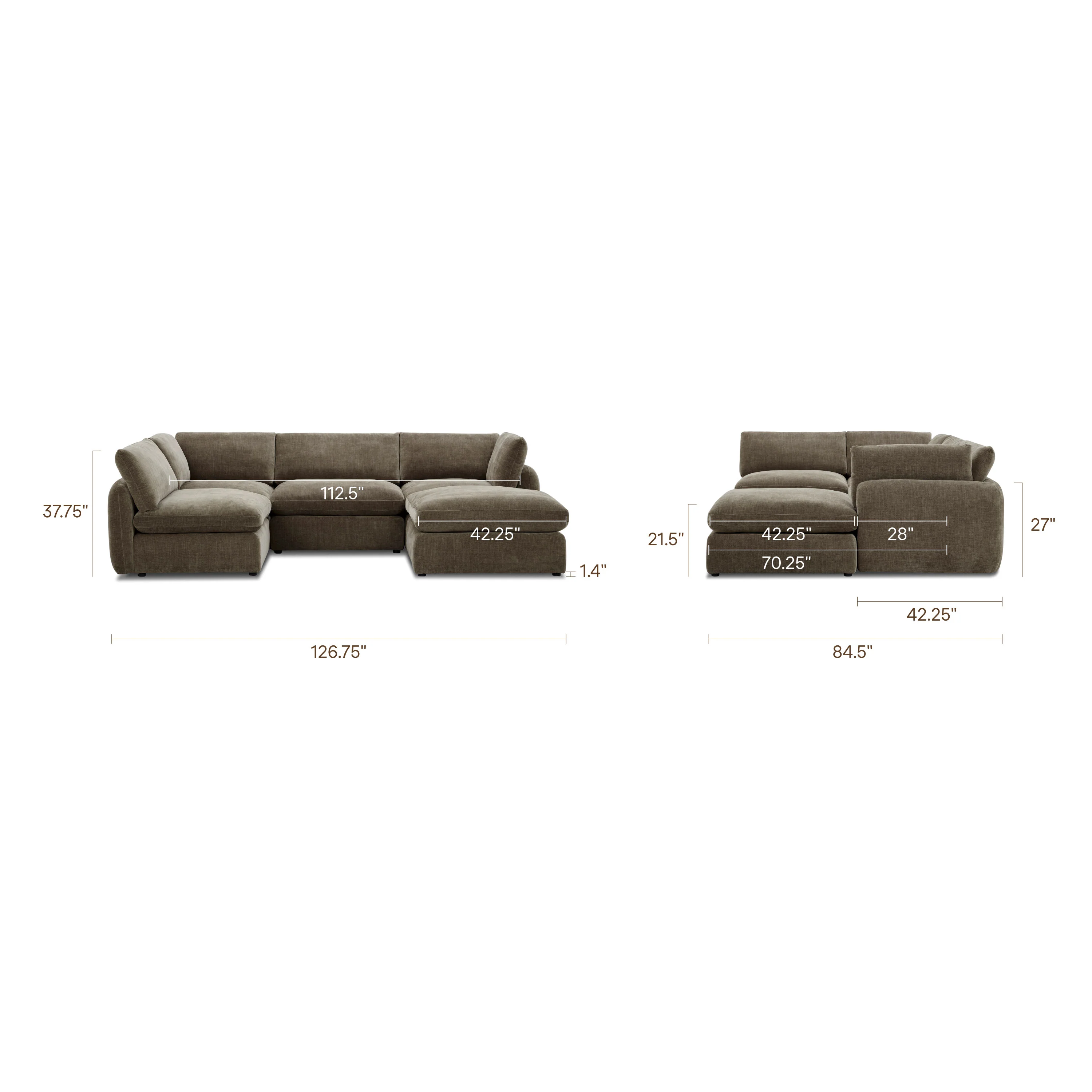 Tonga Modular 5-Piece U-Shaped Double Chaise Sectional | Clove Brown - Image 16