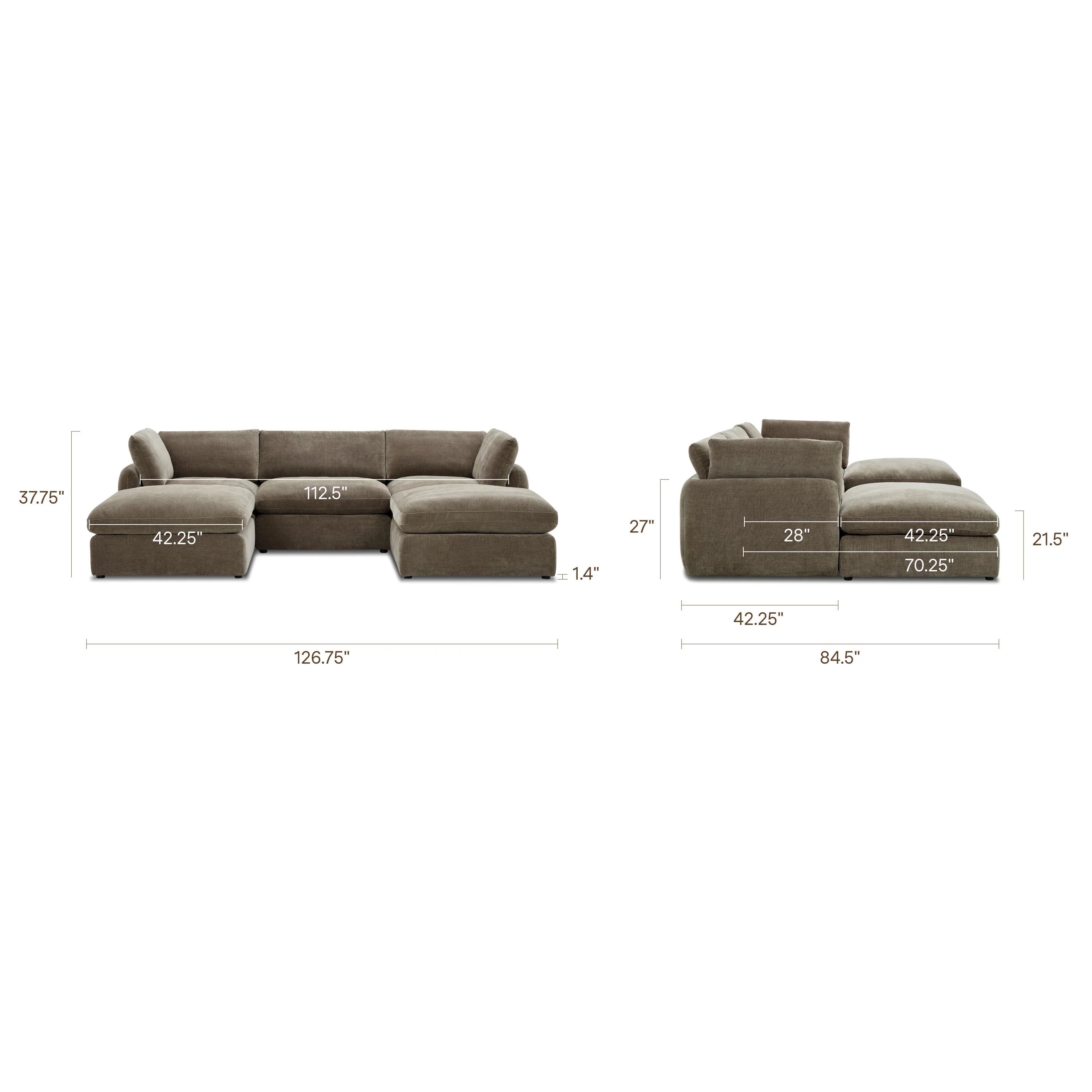 Tonga Modular 5-Piece U-Shaped Double Chaise Sectional | Clove Brown - Image 16