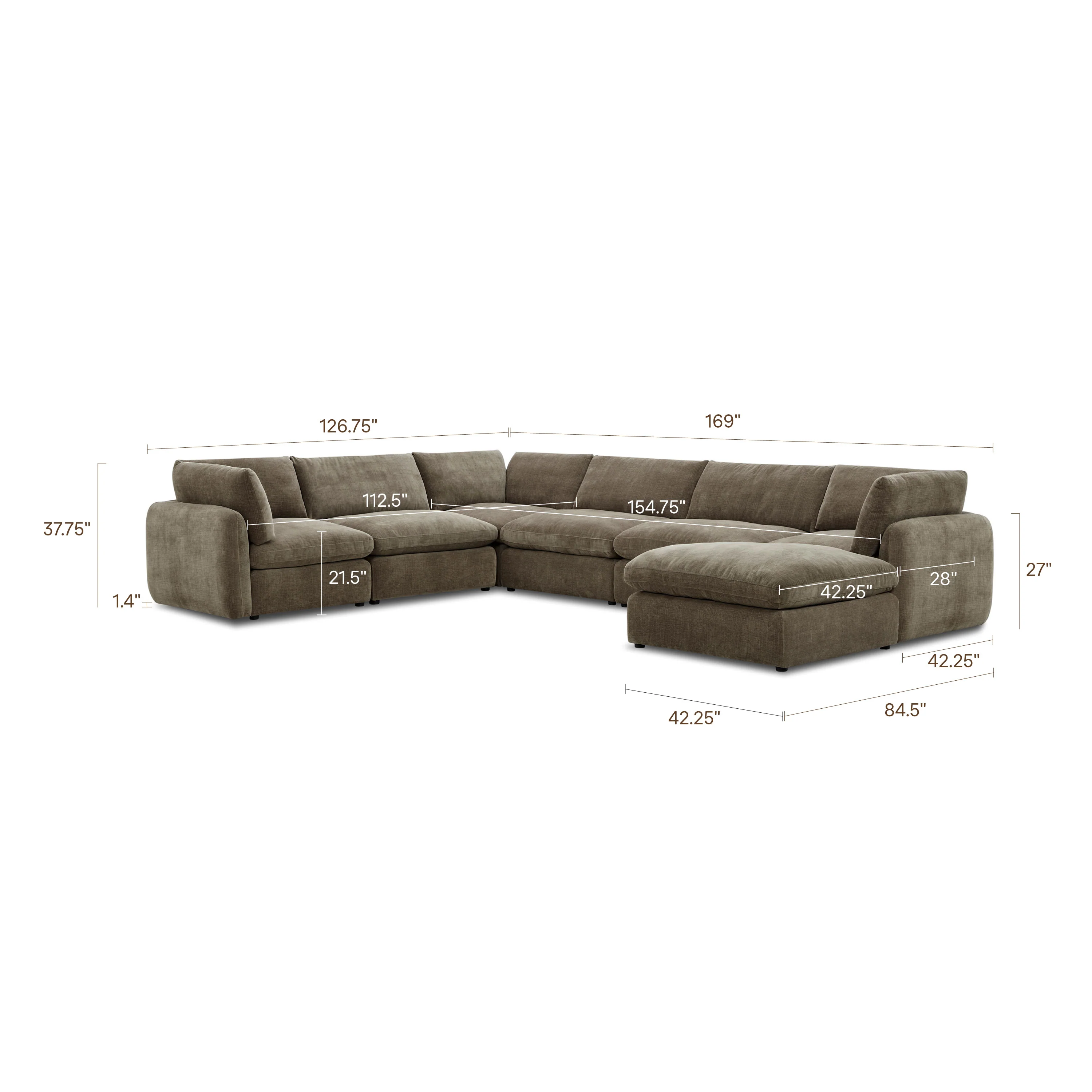 Tonga Modular 7-Piece L-Shaped Sectional with Chaise | Clove Brown - Image 14
