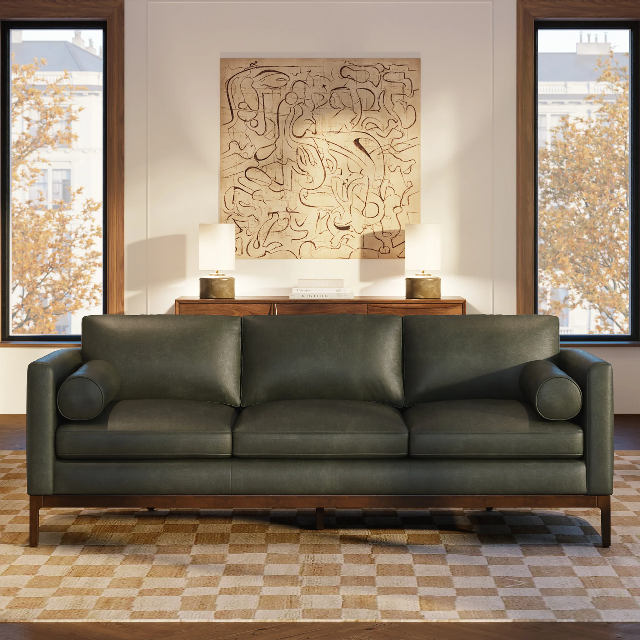Toscano 89" Leather Sofa | Olivine Green - Image 2