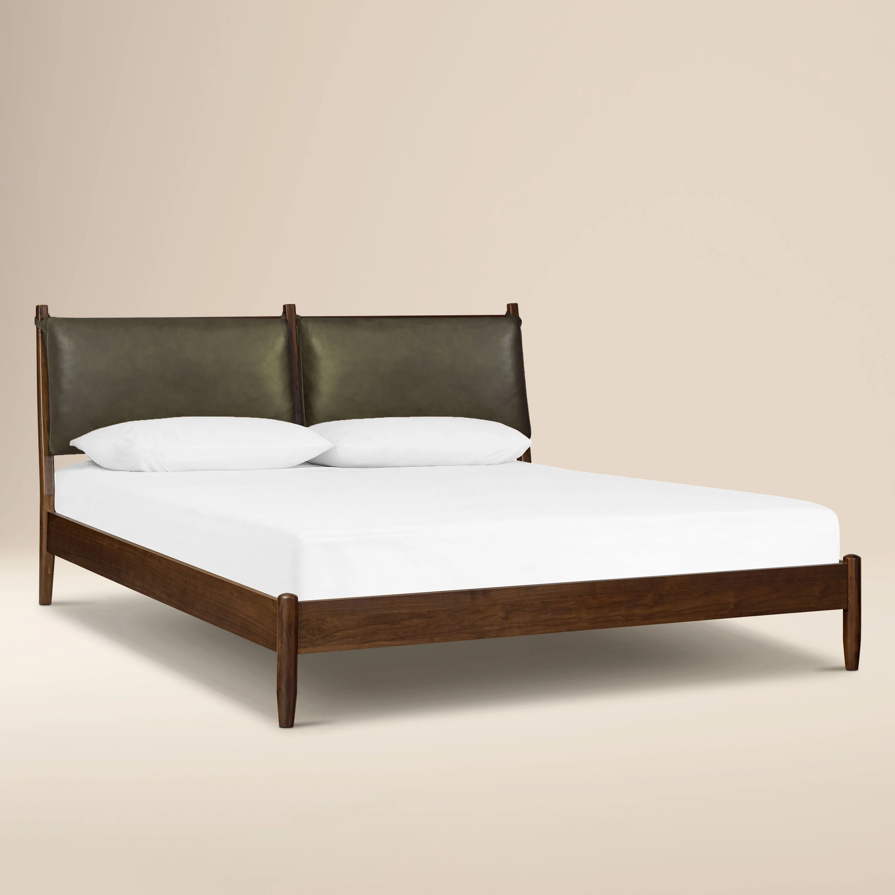 Truro Bed with Leather Cushions | Olivine Green | King