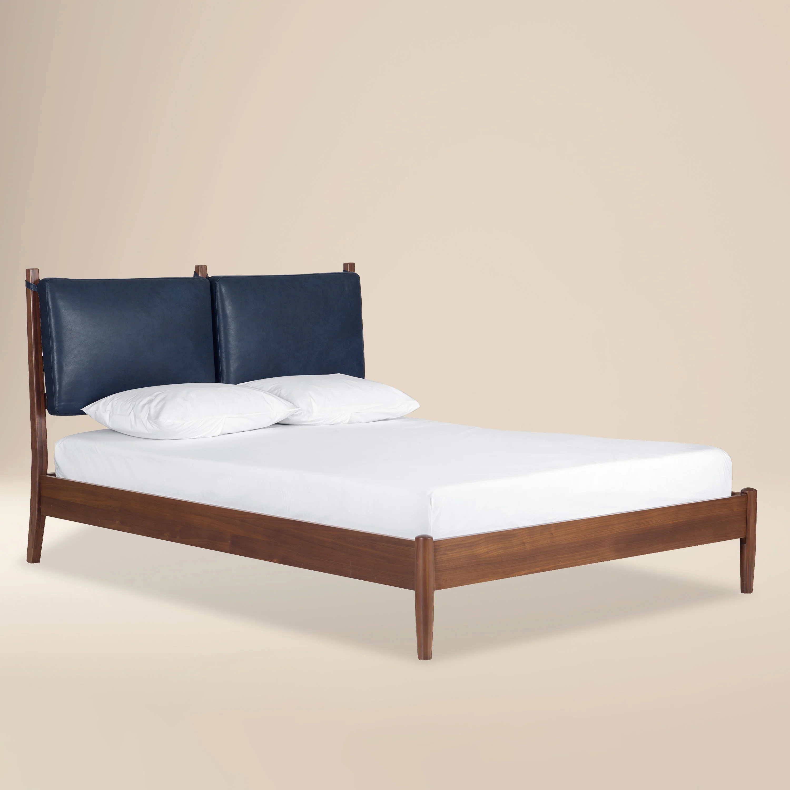 Truro Bed with Leather Cushions | Midnight Blue | Queen