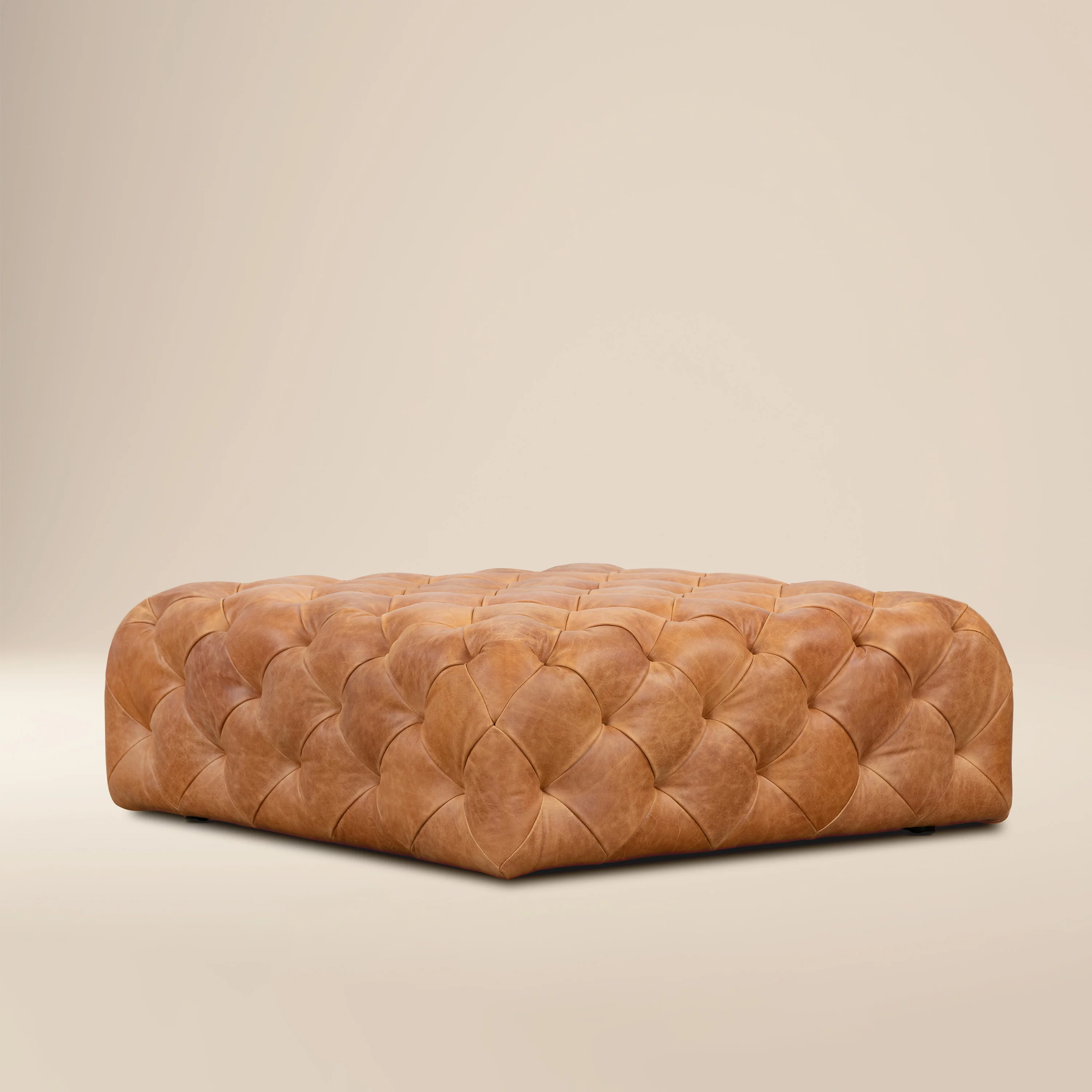 Turin Leather Ottoman | Cognac Tan