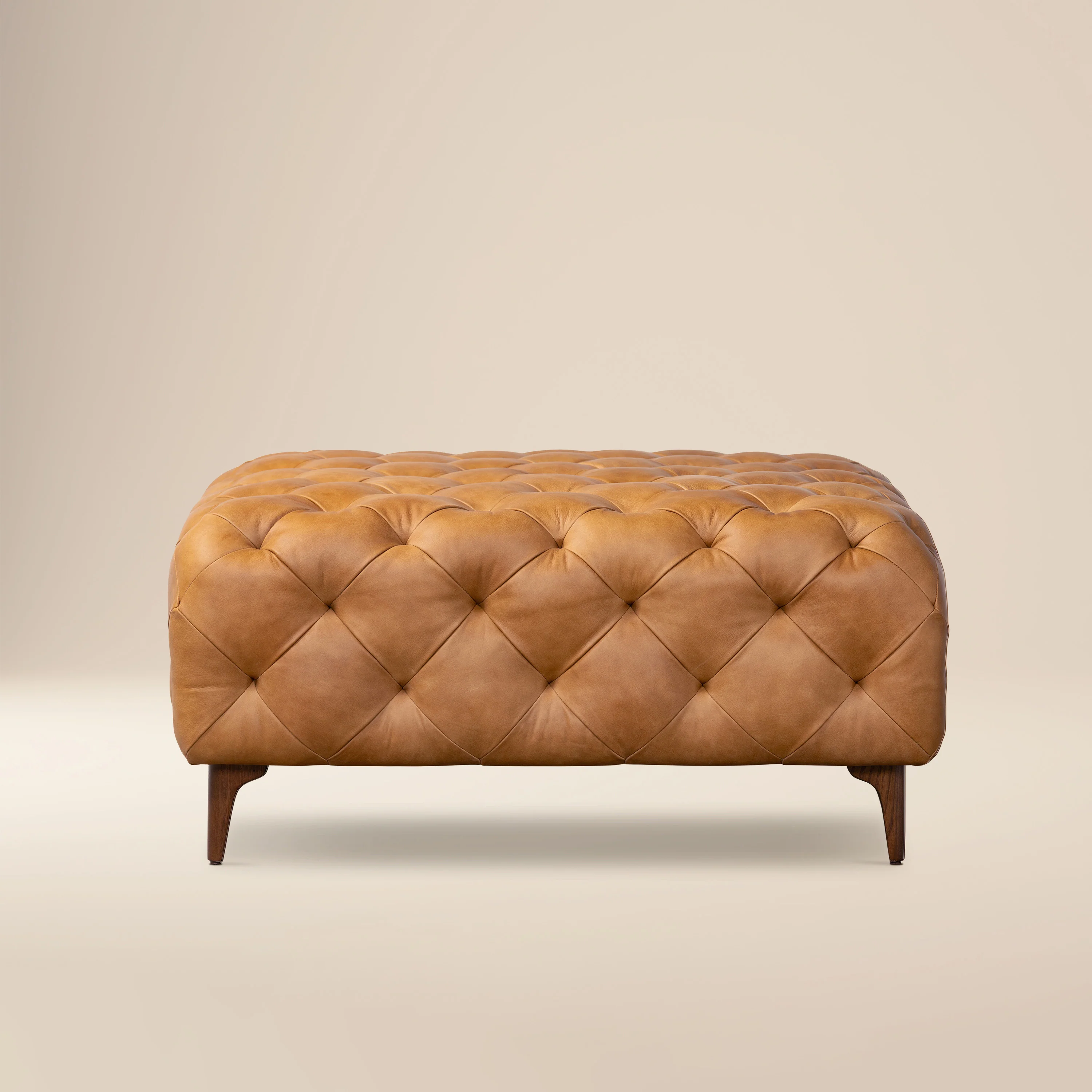 Turin Leather Ottoman with Wood Legs | Cognac Tan