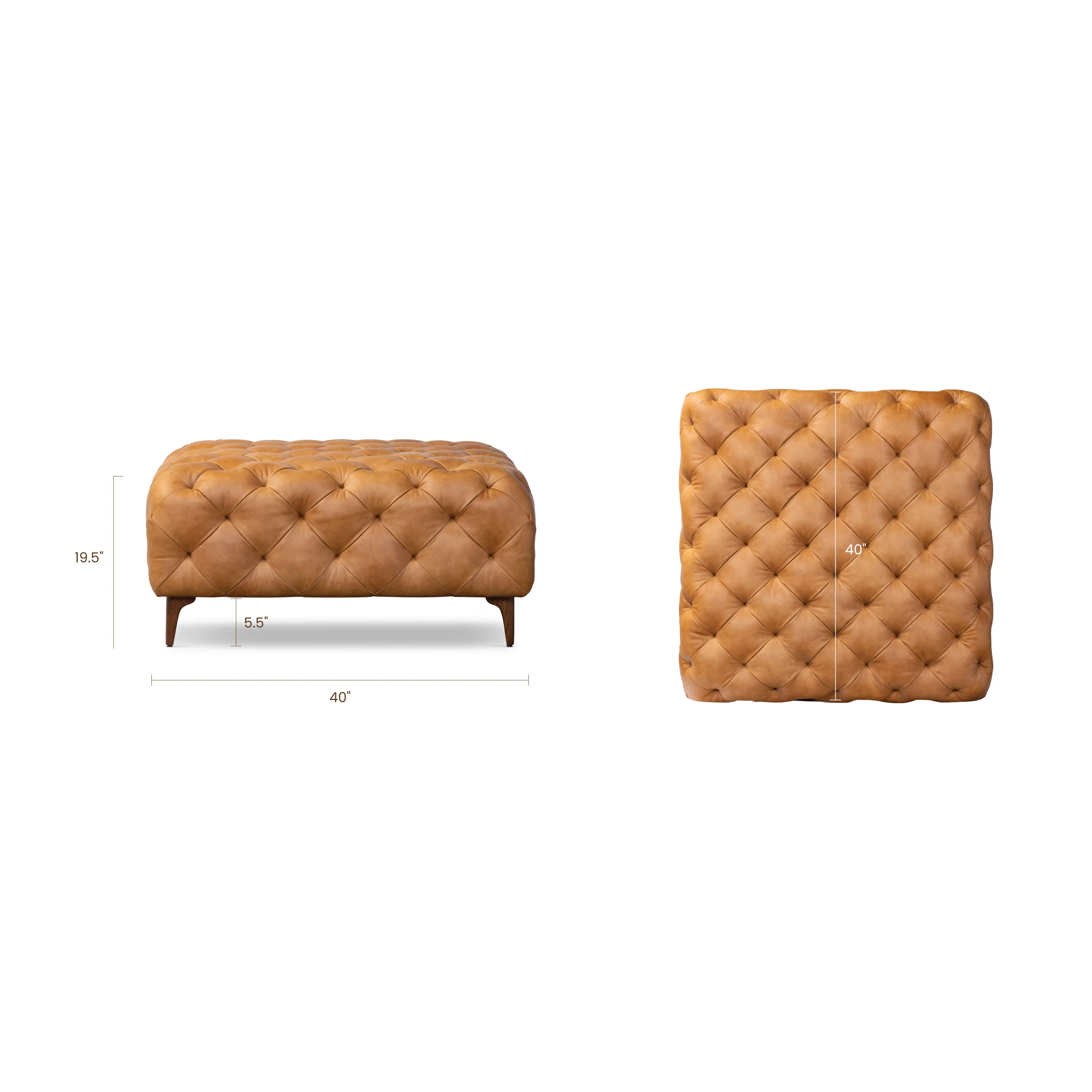 Turin Leather Ottoman with Wood Legs | Cognac Tan - Image 12