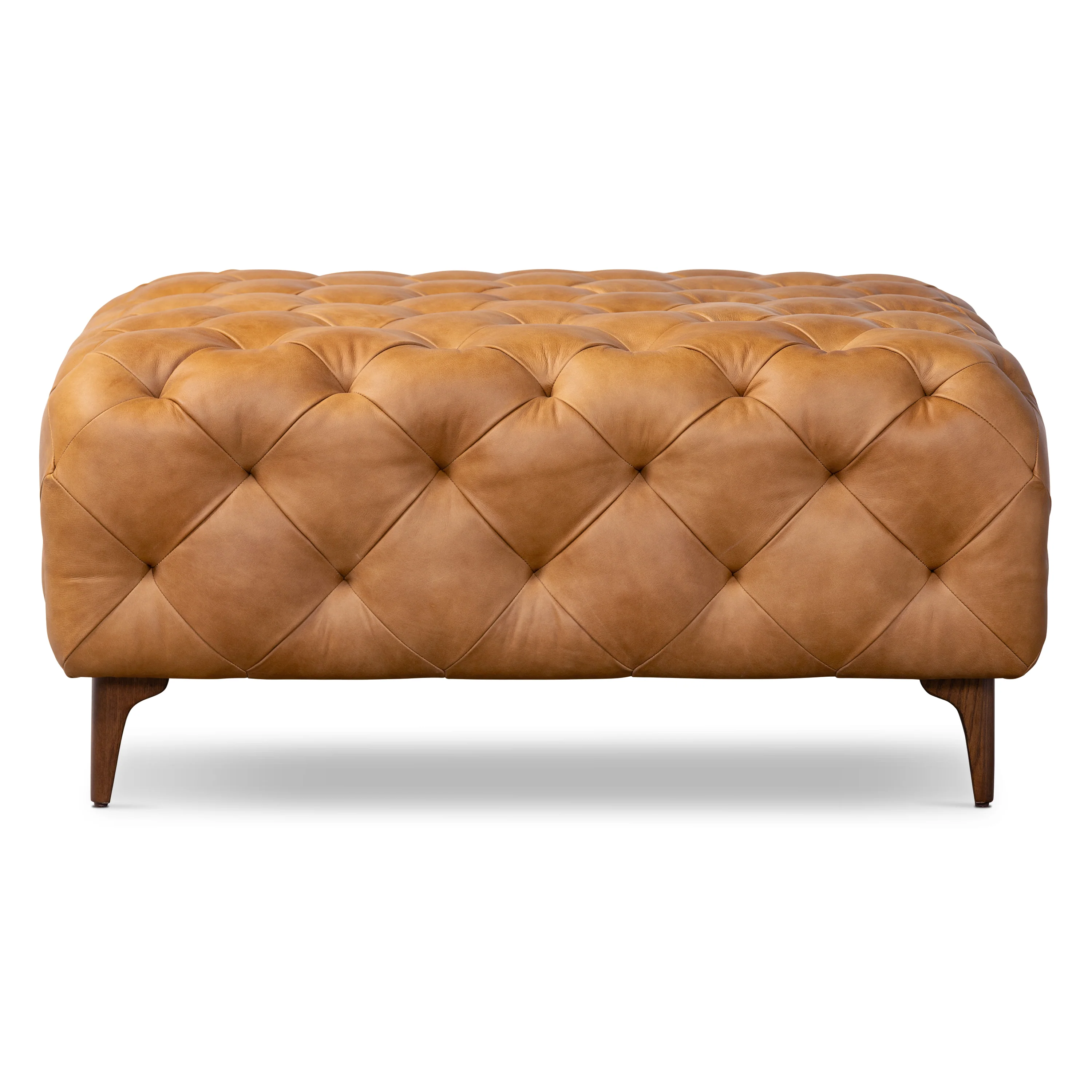 Turin Leather Ottoman with Wood Legs | Cognac Tan - Image 2