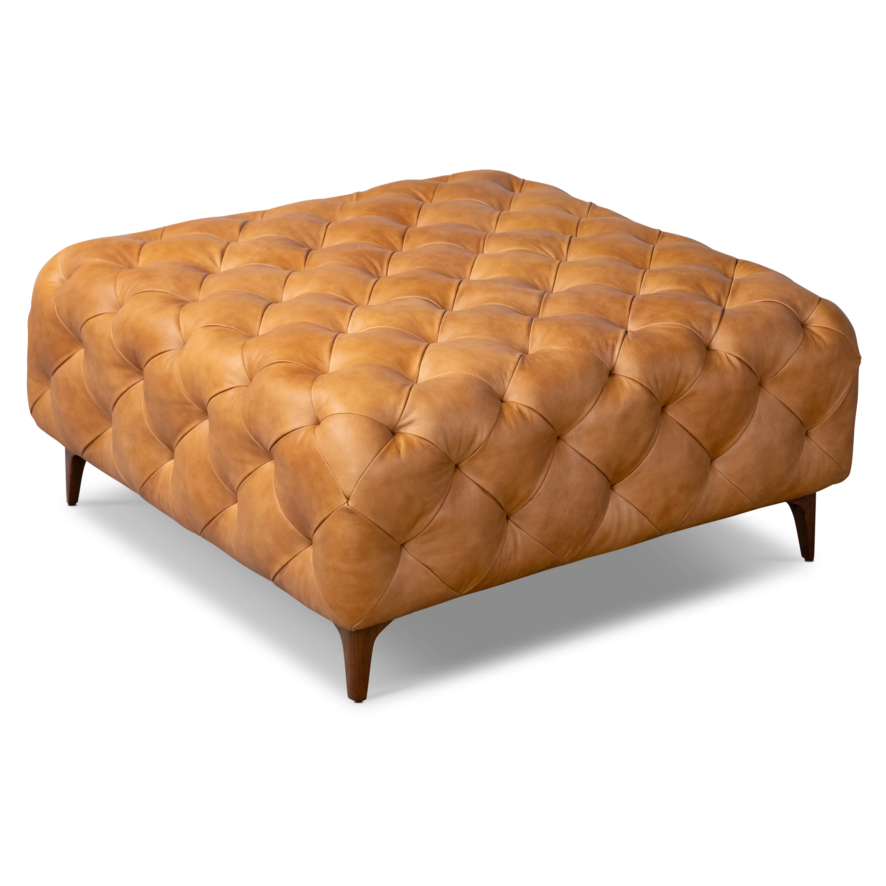 Turin Leather Ottoman with Wood Legs | Cognac Tan - Image 3
