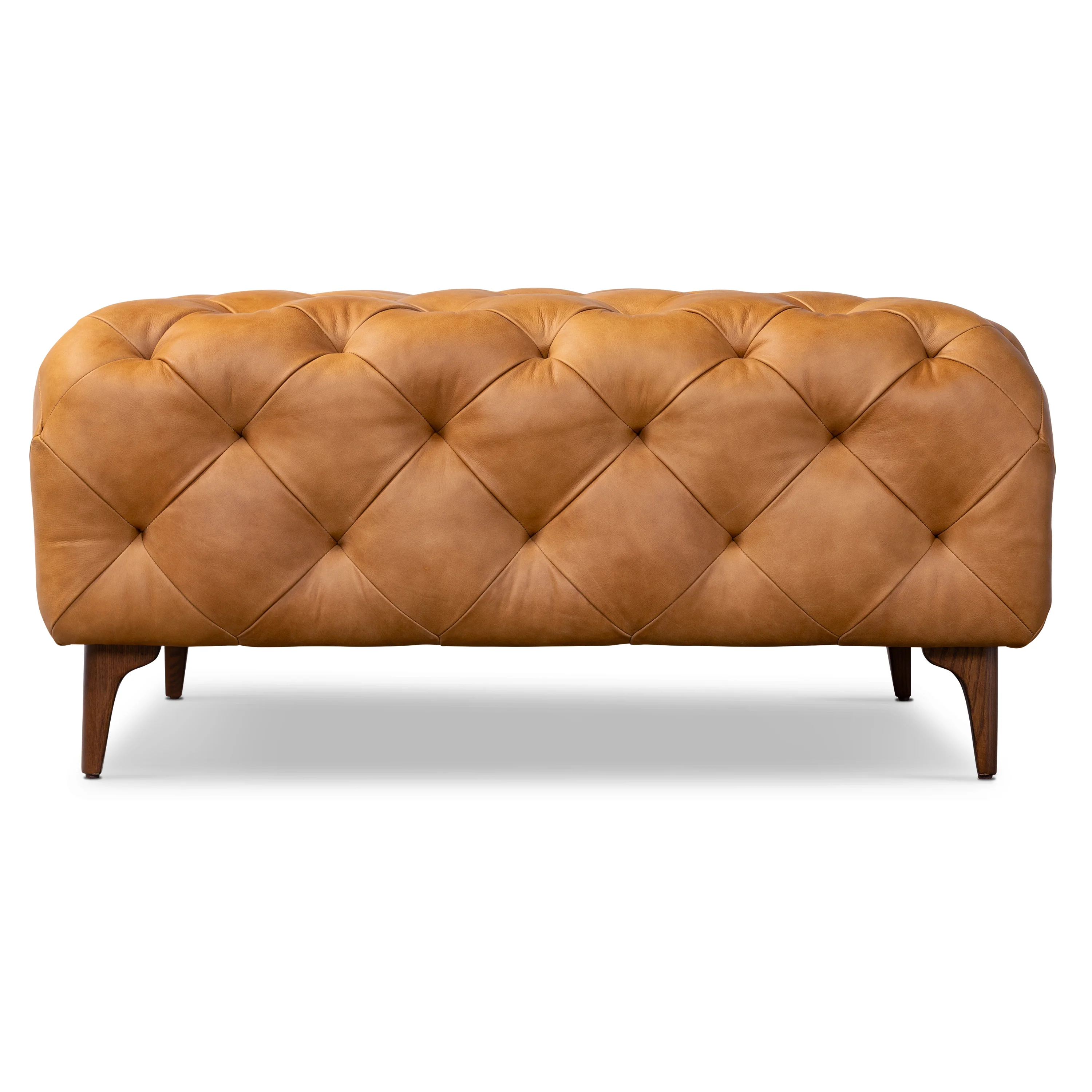 Turin Leather Ottoman with Wood Legs | Cognac Tan - Image 4