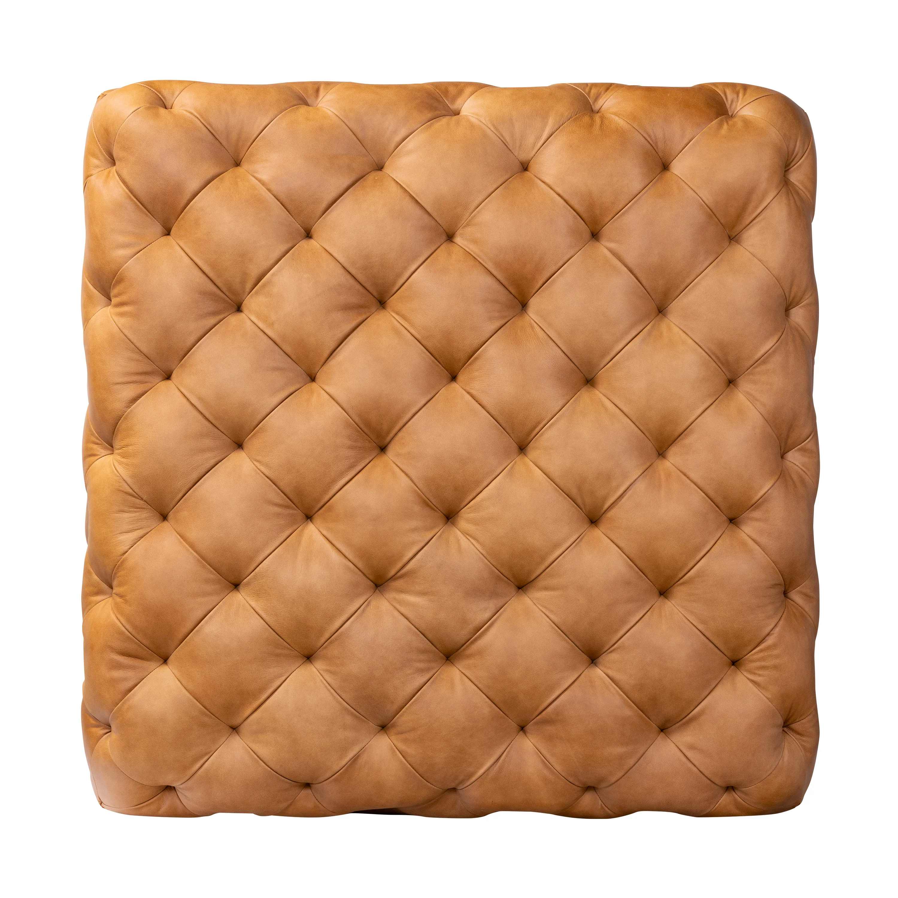 Turin Leather Ottoman with Wood Legs | Cognac Tan - Image 5