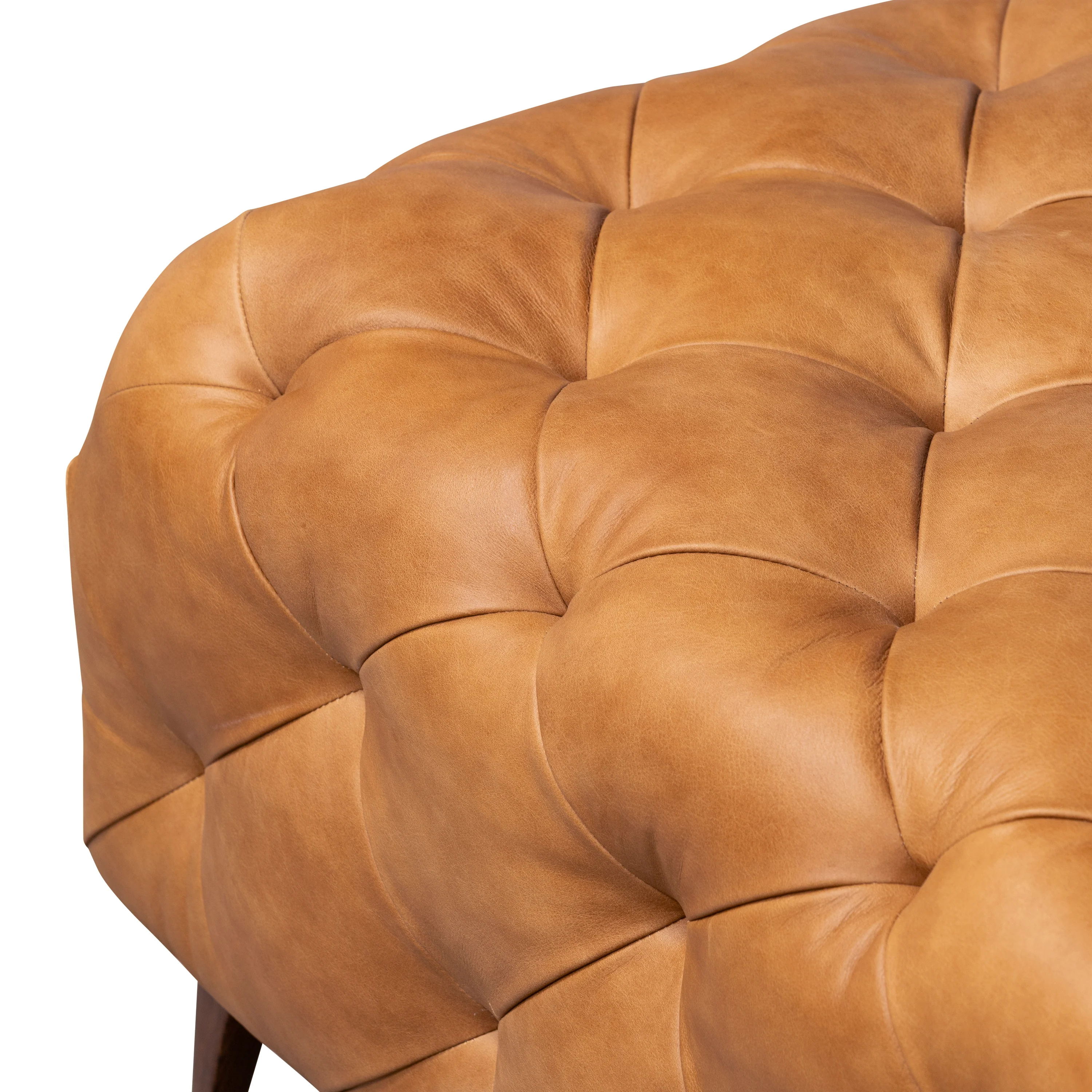 Turin Leather Ottoman with Wood Legs | Cognac Tan - Image 6