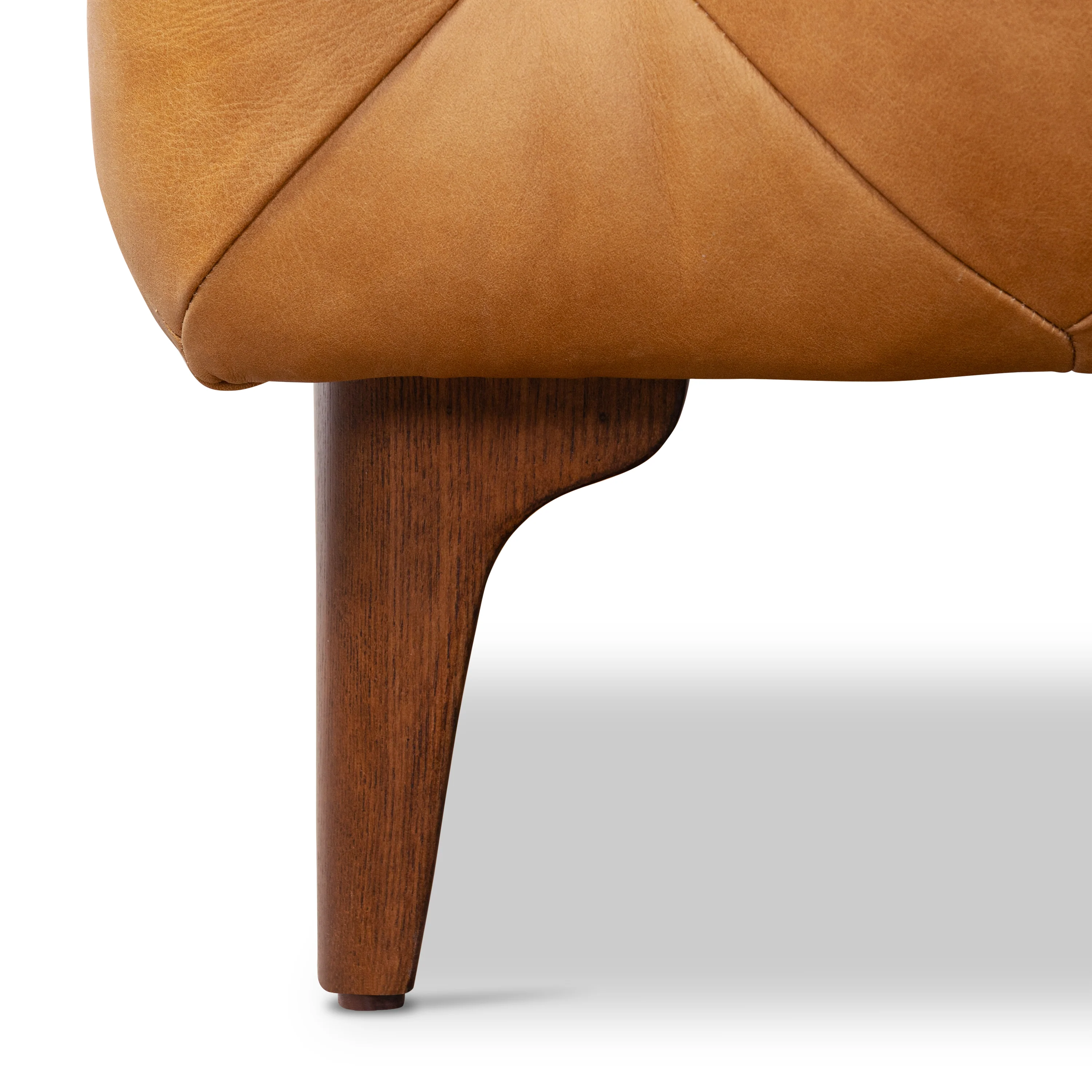 Turin Leather Ottoman with Wood Legs | Cognac Tan - Image 8