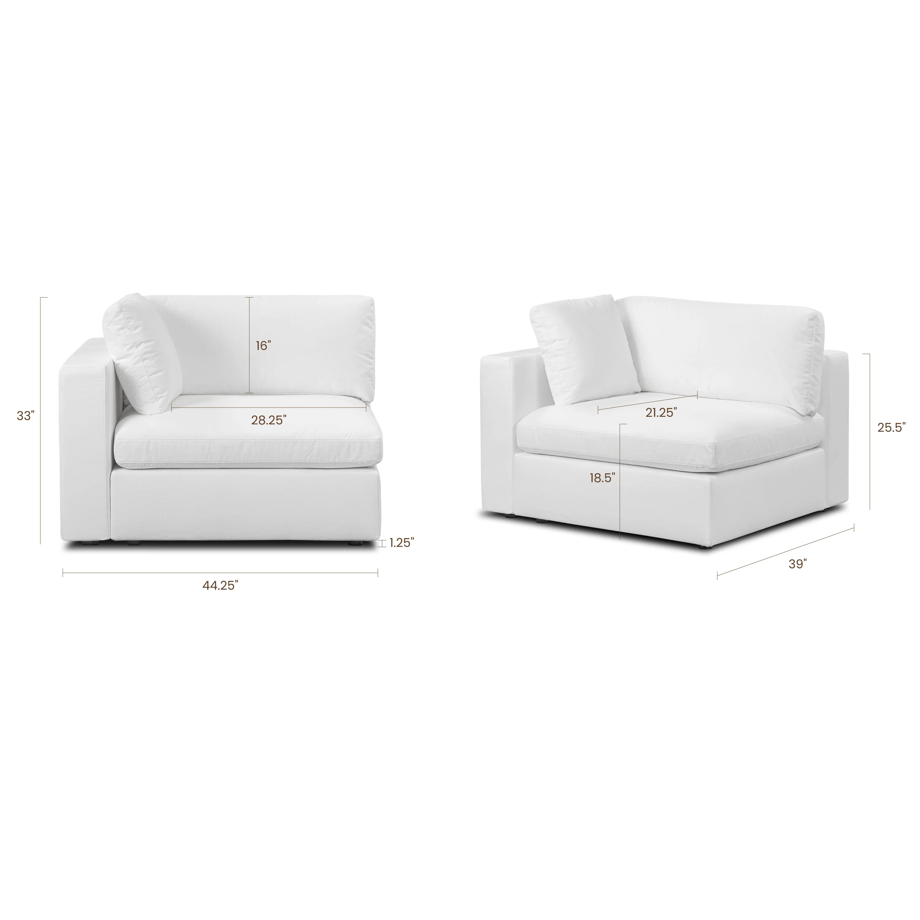 Vari Modular Left Arm Facing Corner + Toss Pillow | Cotton White - Image 13