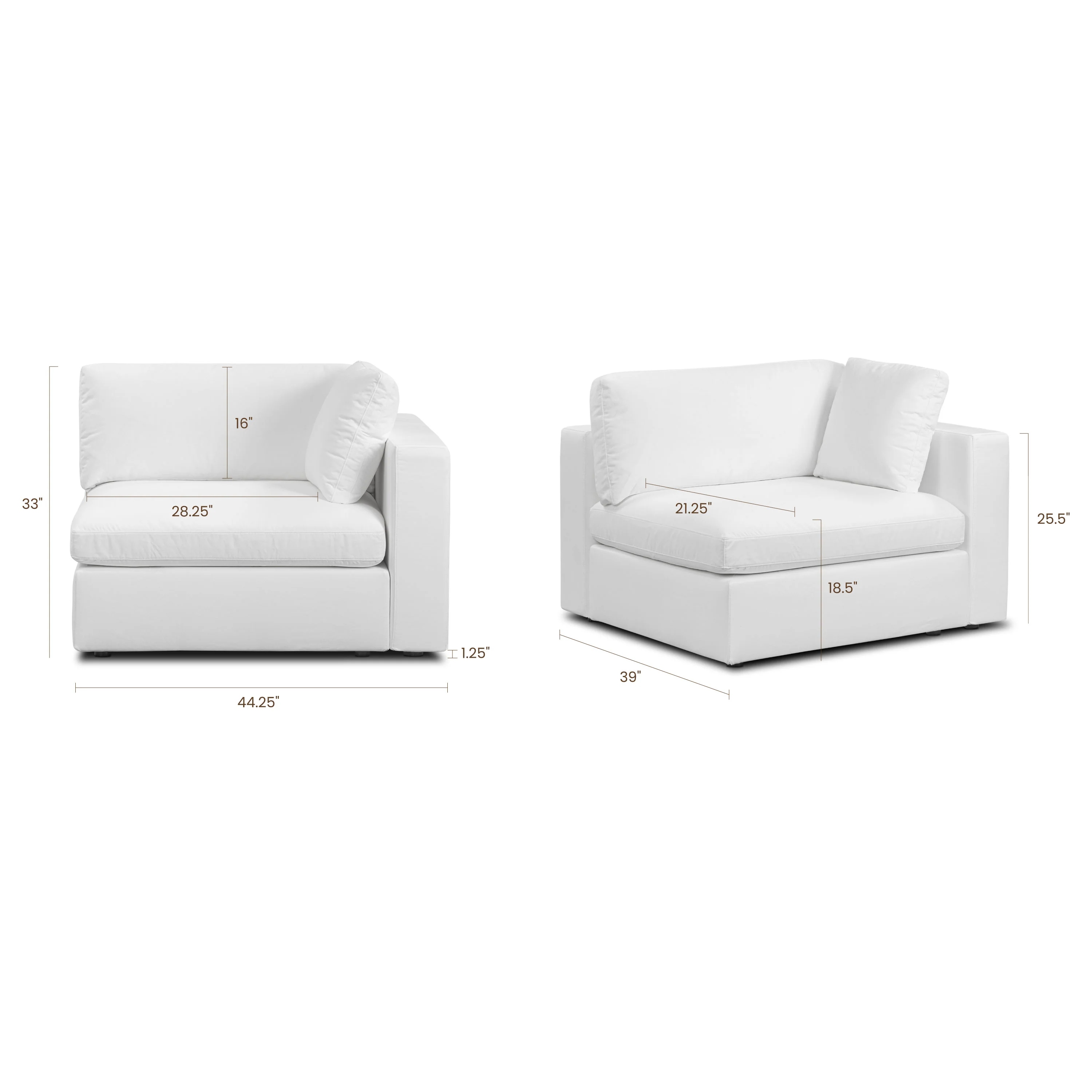 Vari Modular Right Arm Facing Corner + Toss Pillow | Cotton White - Image 13