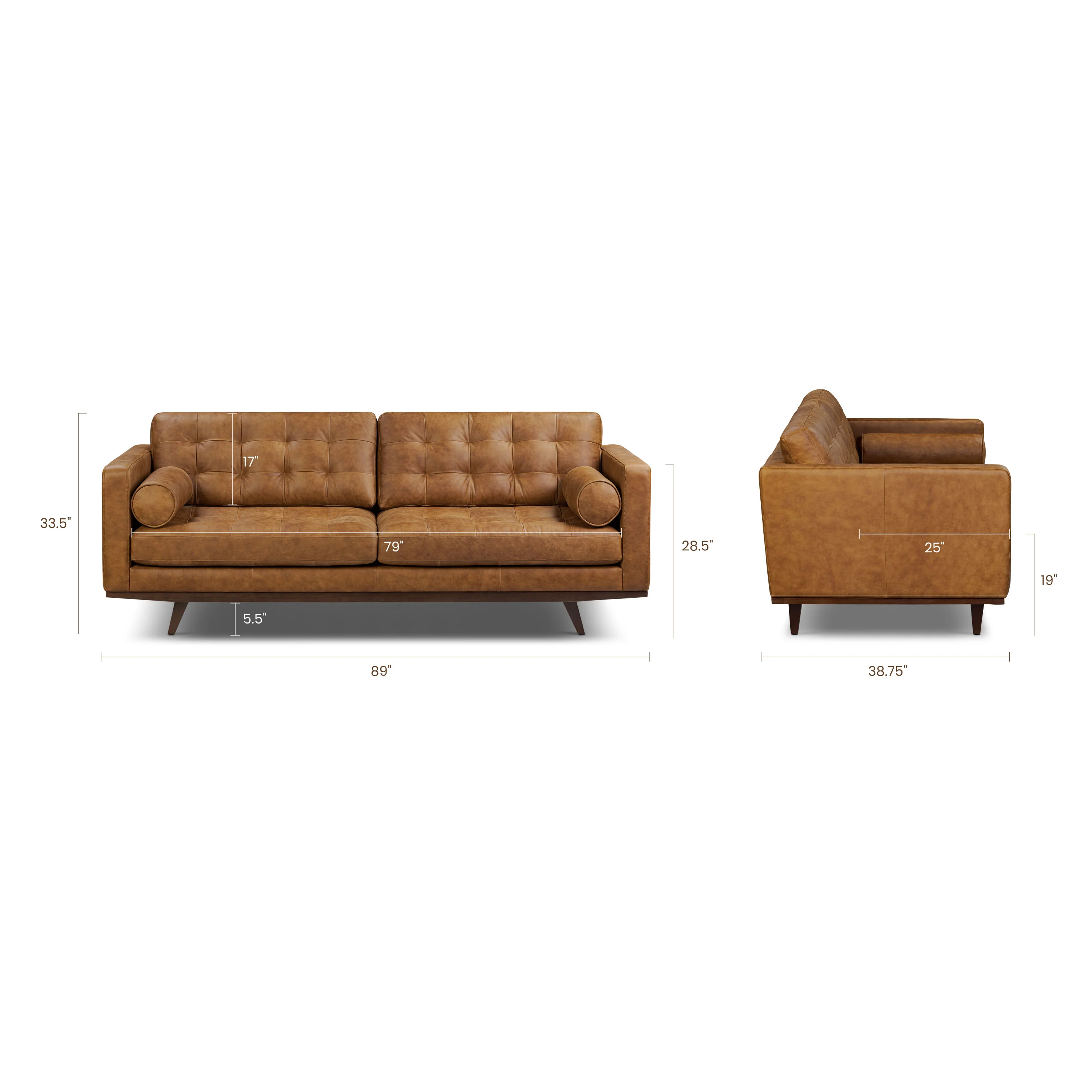 York 89" Leather Sofa | Russet Tan - Image 17