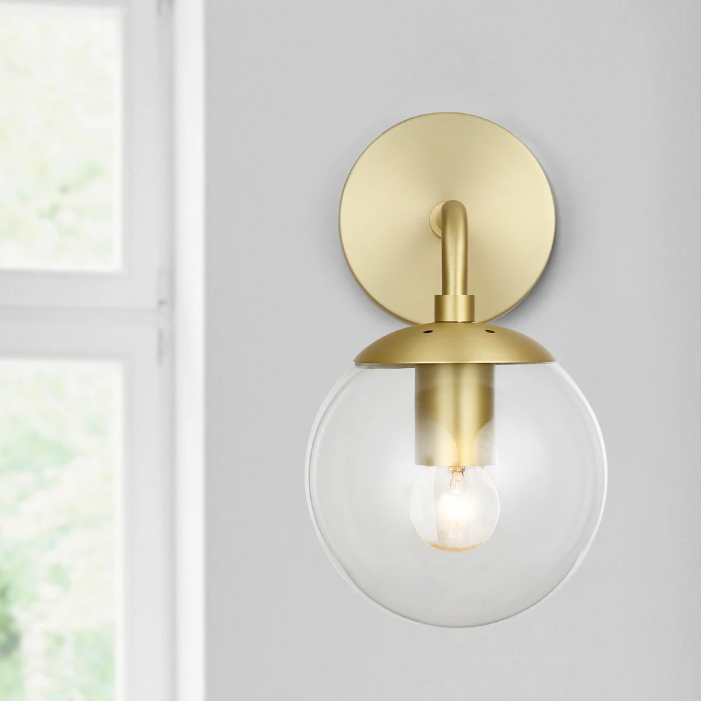 Zeno Globe Wall Sconce | Brushed Brass/Clear - Image 2