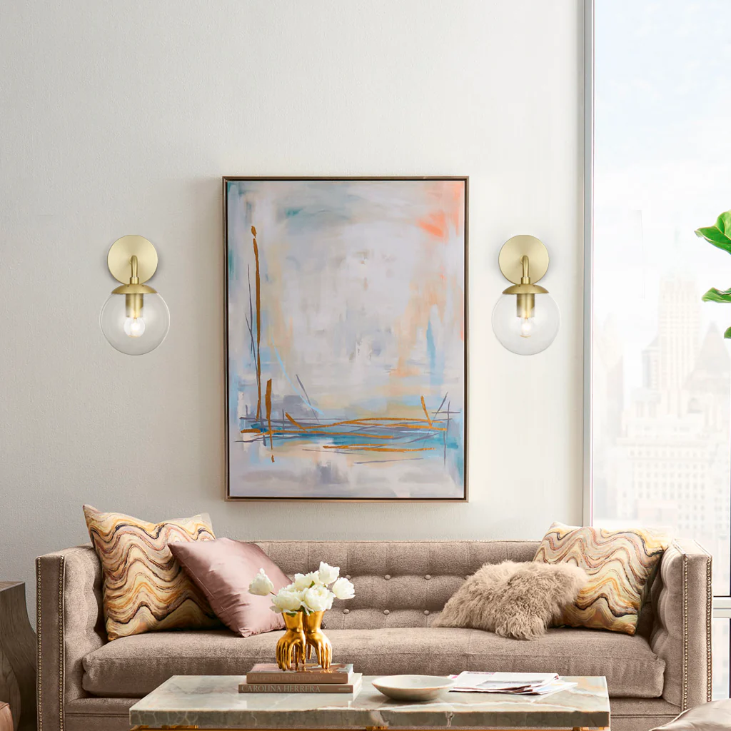 Zeno Globe Wall Sconce | Brushed Brass/Clear - Image 3