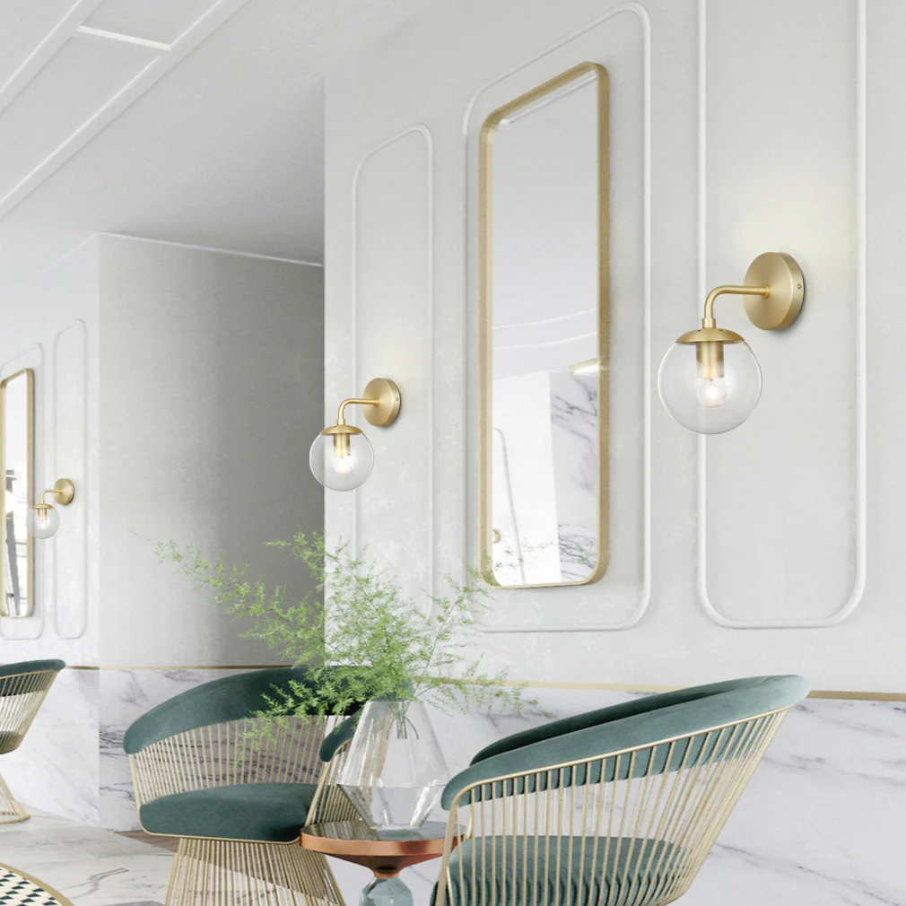 Zeno Globe Wall Sconce | Brushed Brass/Clear - Image 4