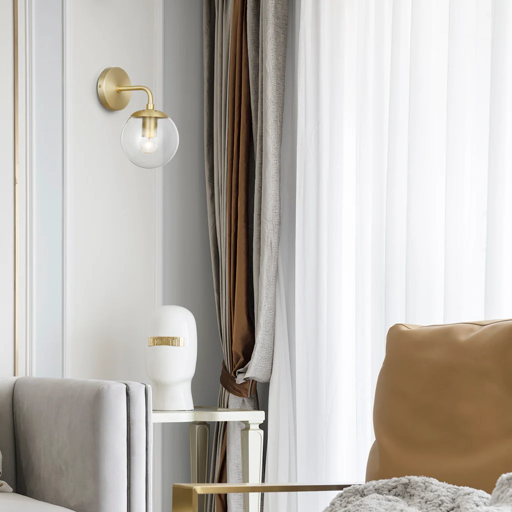Zeno Globe Wall Sconce | Brushed Brass/Clear - Image 6