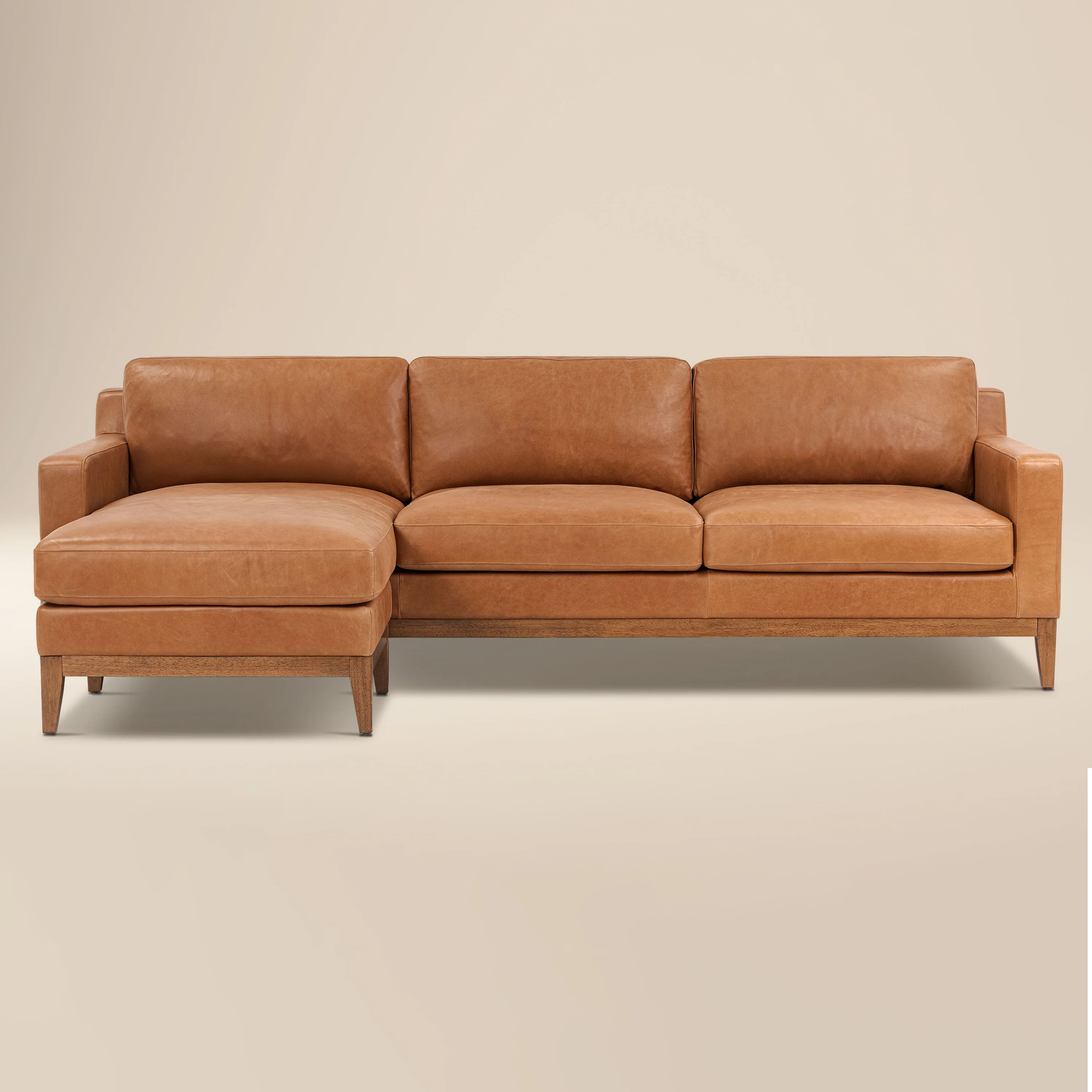 Zyon 105.5" Leather Reversible Chaise Sectional Sofa | Saddle Tan