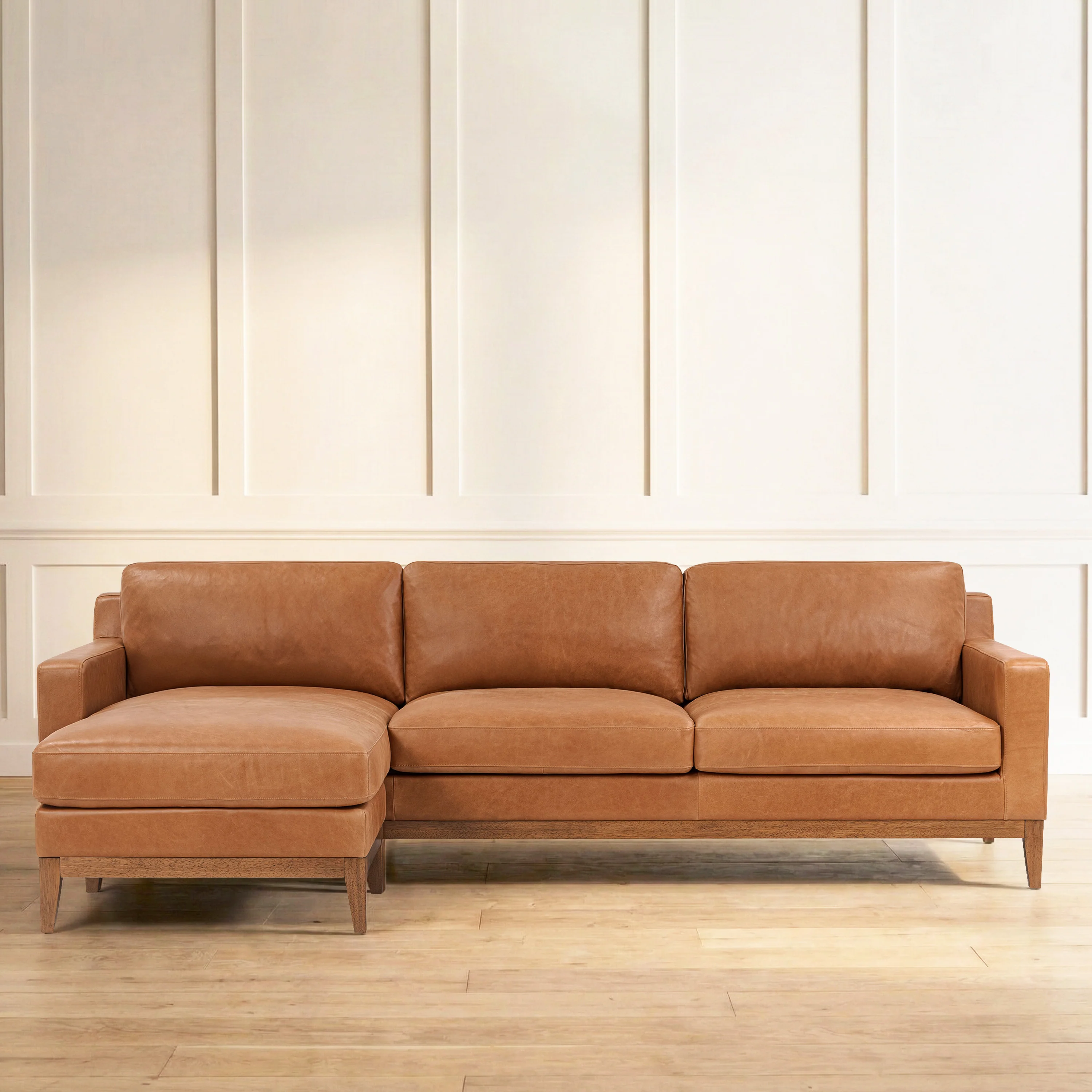 Zyon 105.5" Leather Reversible Chaise Sectional Sofa | Saddle Tan - Image 2