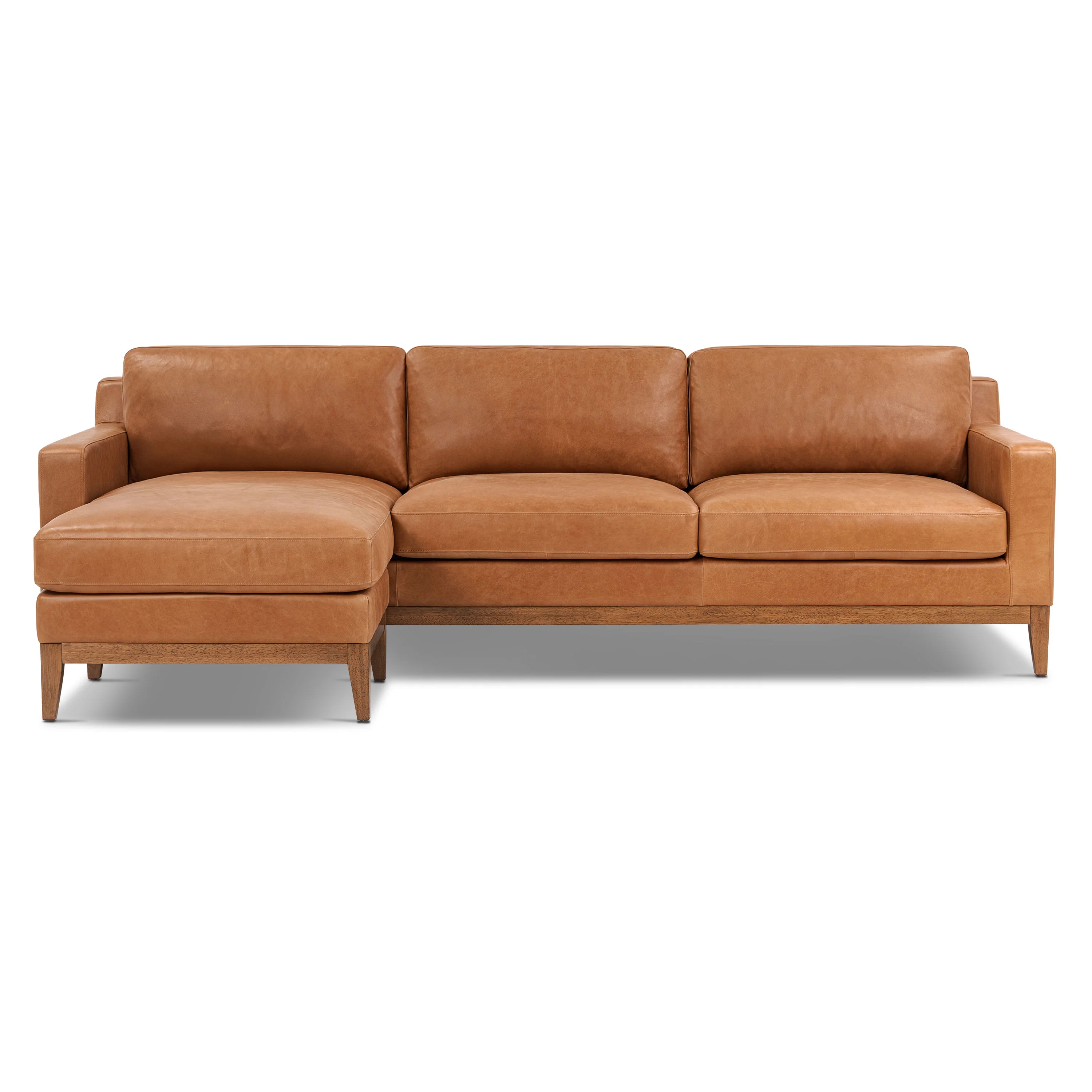Zyon 105.5" Leather Reversible Chaise Sectional Sofa | Saddle Tan - Image 3