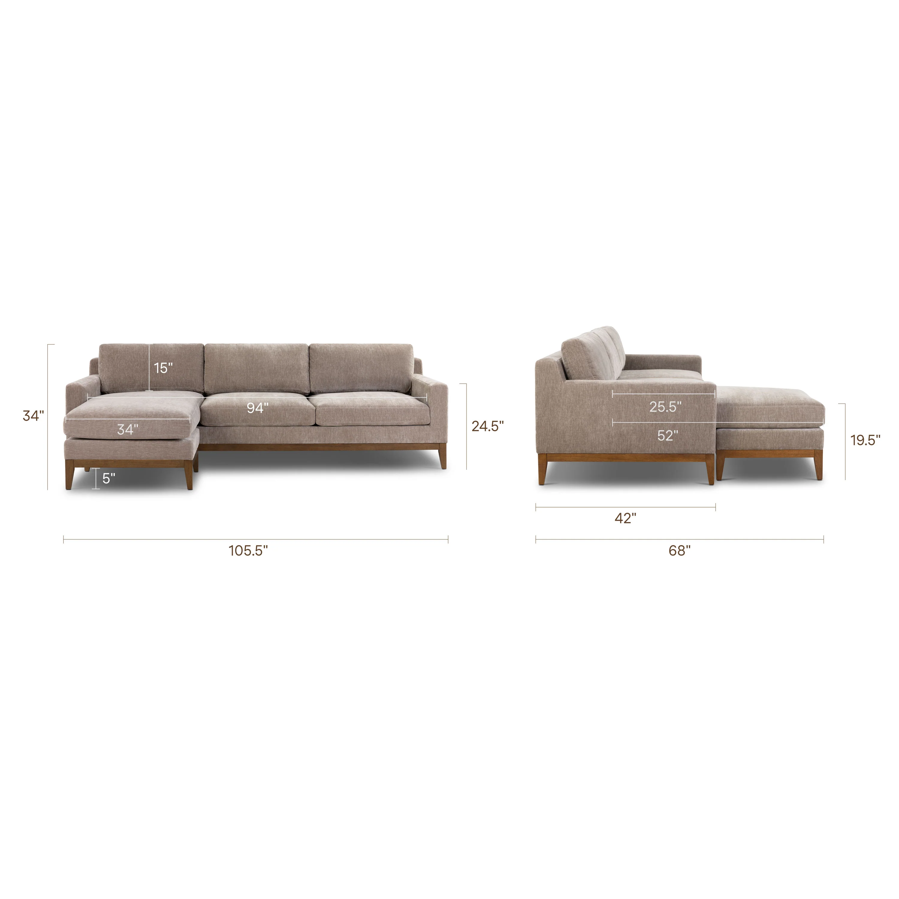 Zyon 105.5" Reversible Chaise Sectional | Taupe Brown - Image 18