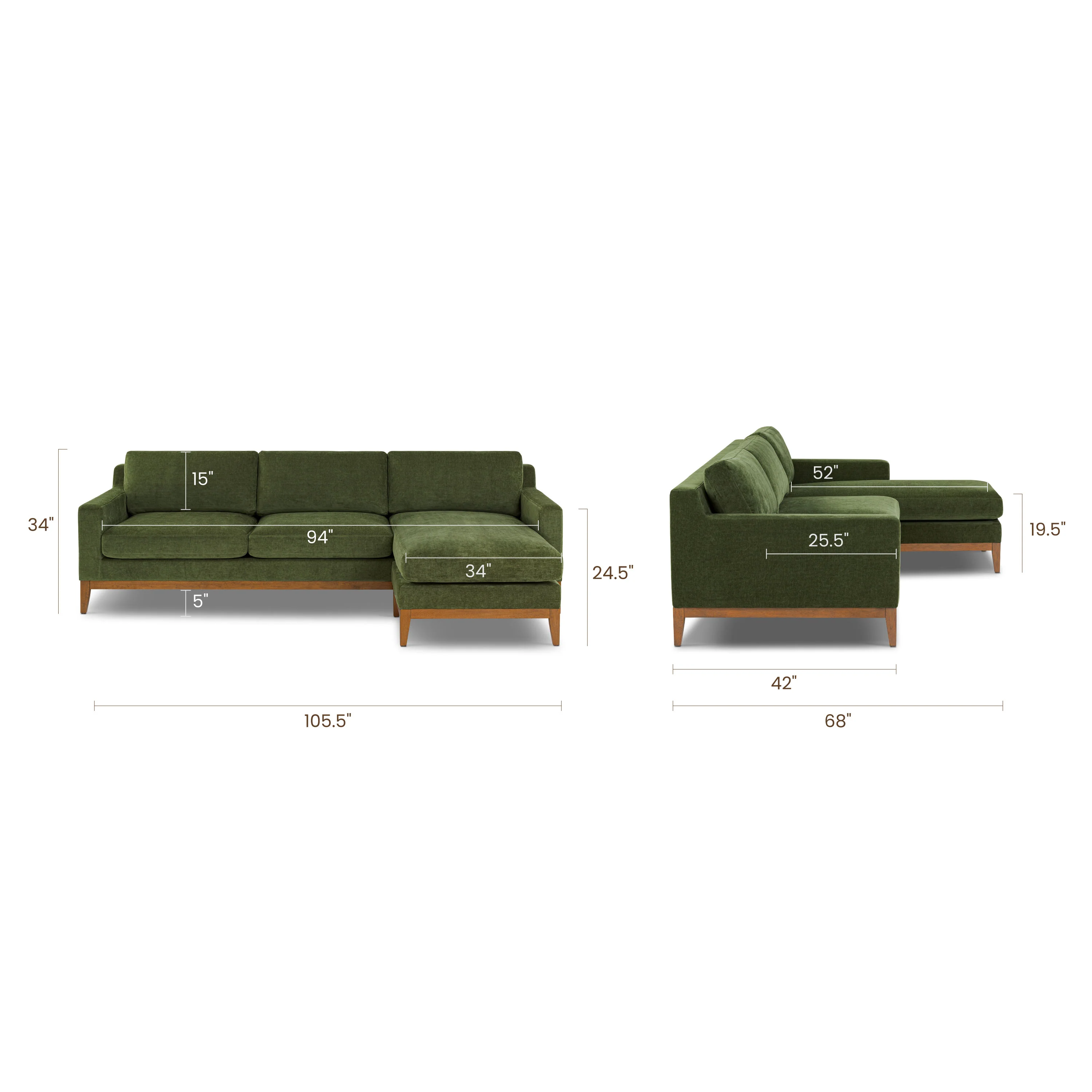 Zyon 105.5" Reversible Chaise Sectional | Distressed Green Velvet - Image 17