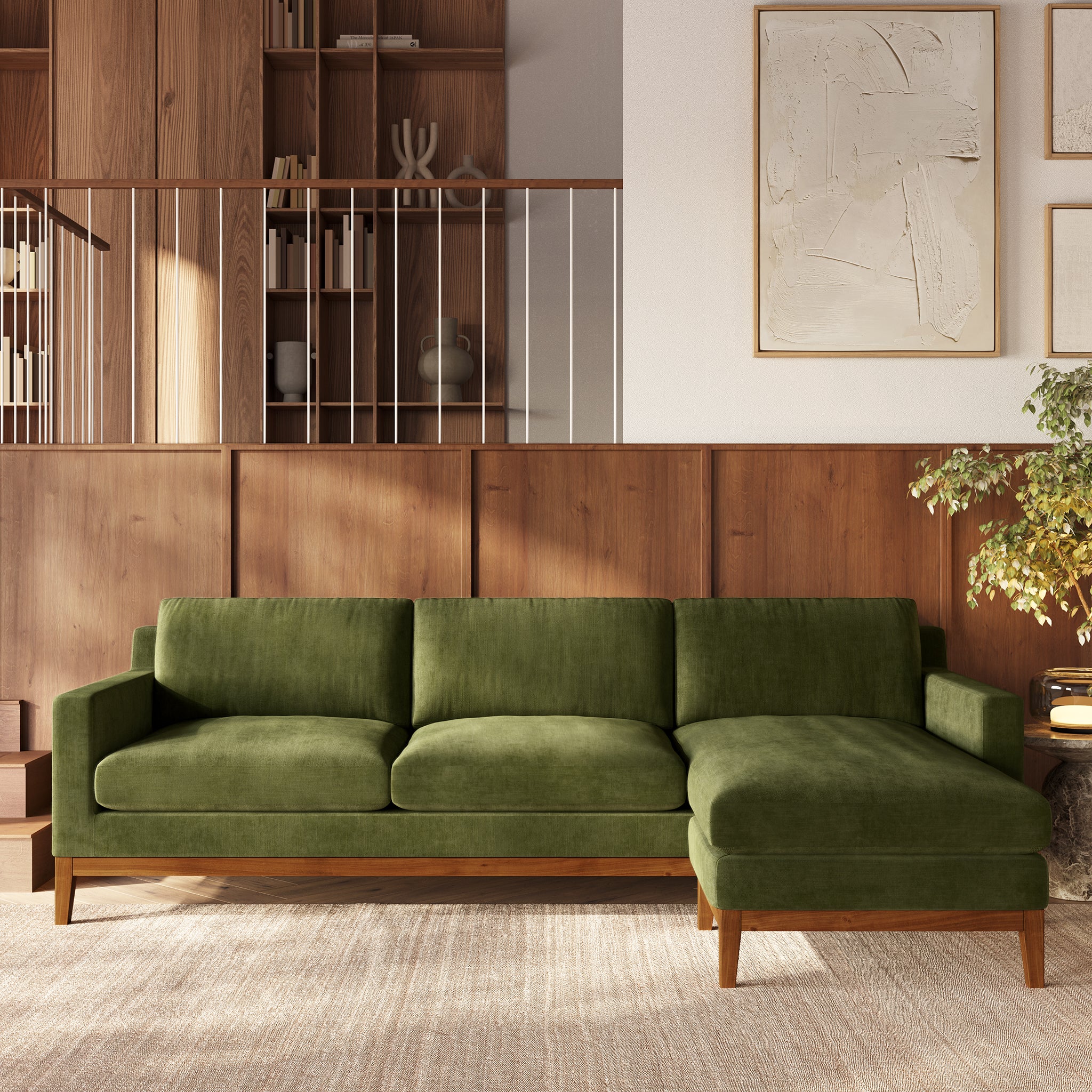 Zyon 105.5" Reversible Chaise Sectional | Distressed Green Velvet - Image 2