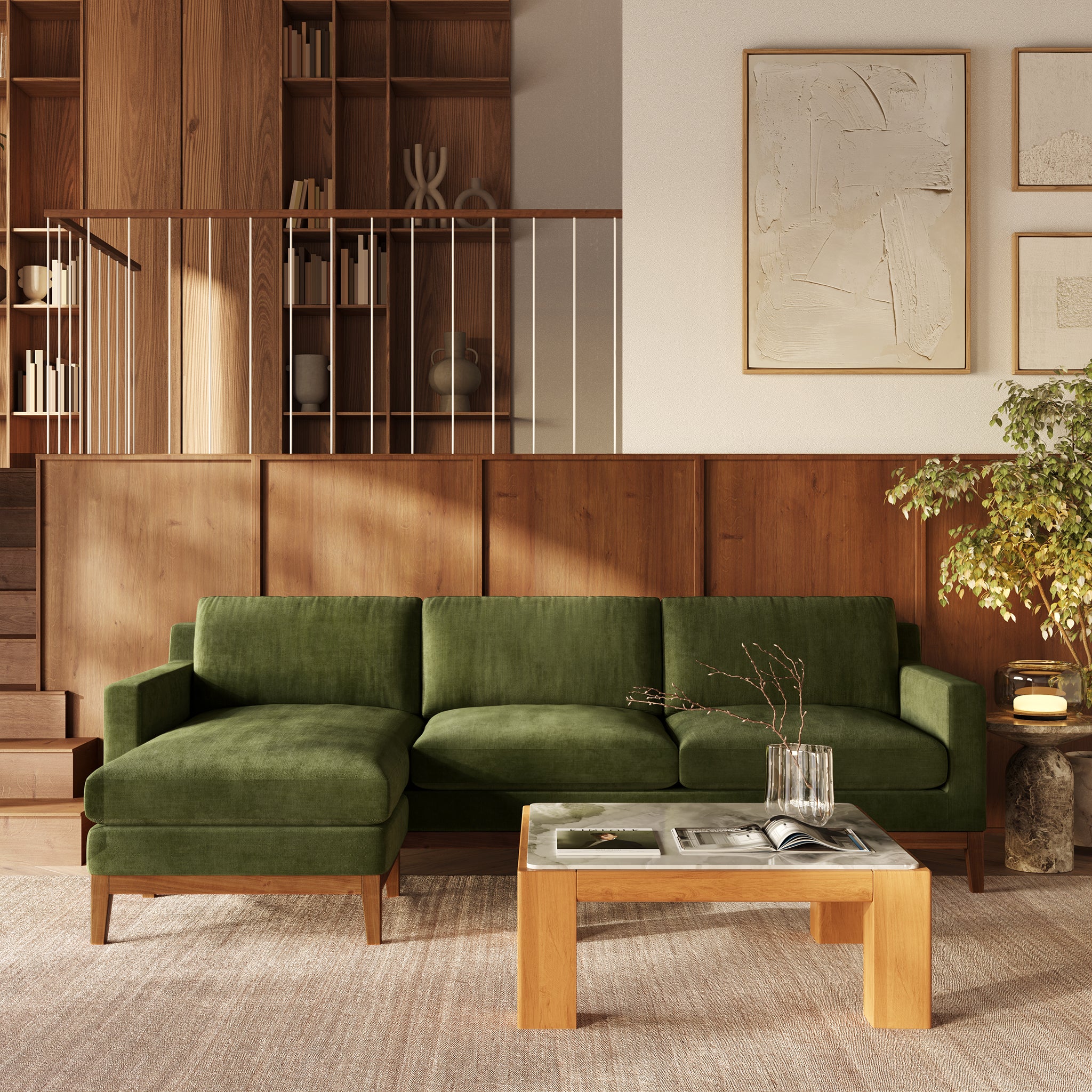 Zyon 105.5" Reversible Chaise Sectional | Distressed Green Velvet - Image 3