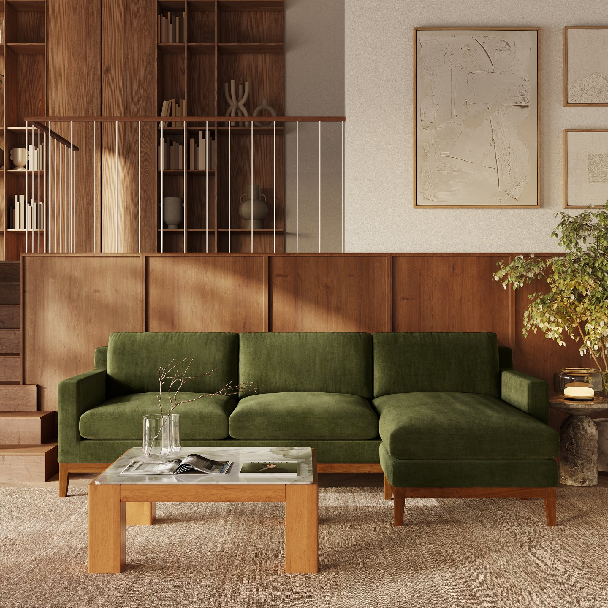 Zyon 105.5" Reversible Chaise Sectional | Distressed Green Velvet - Image 4