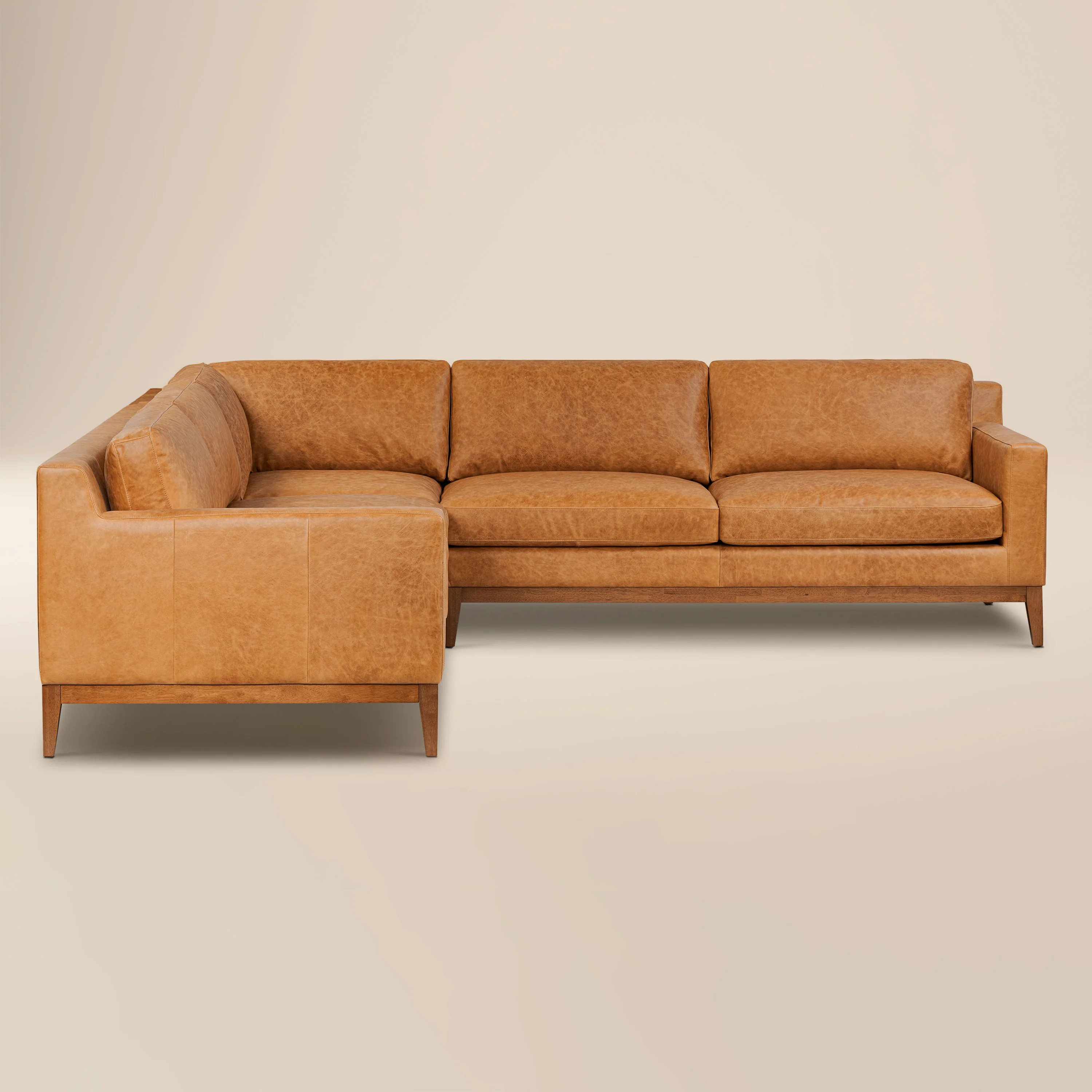 Zyon 116" Leather L-Shaped Corner Sectional Sofa | Antica Tan