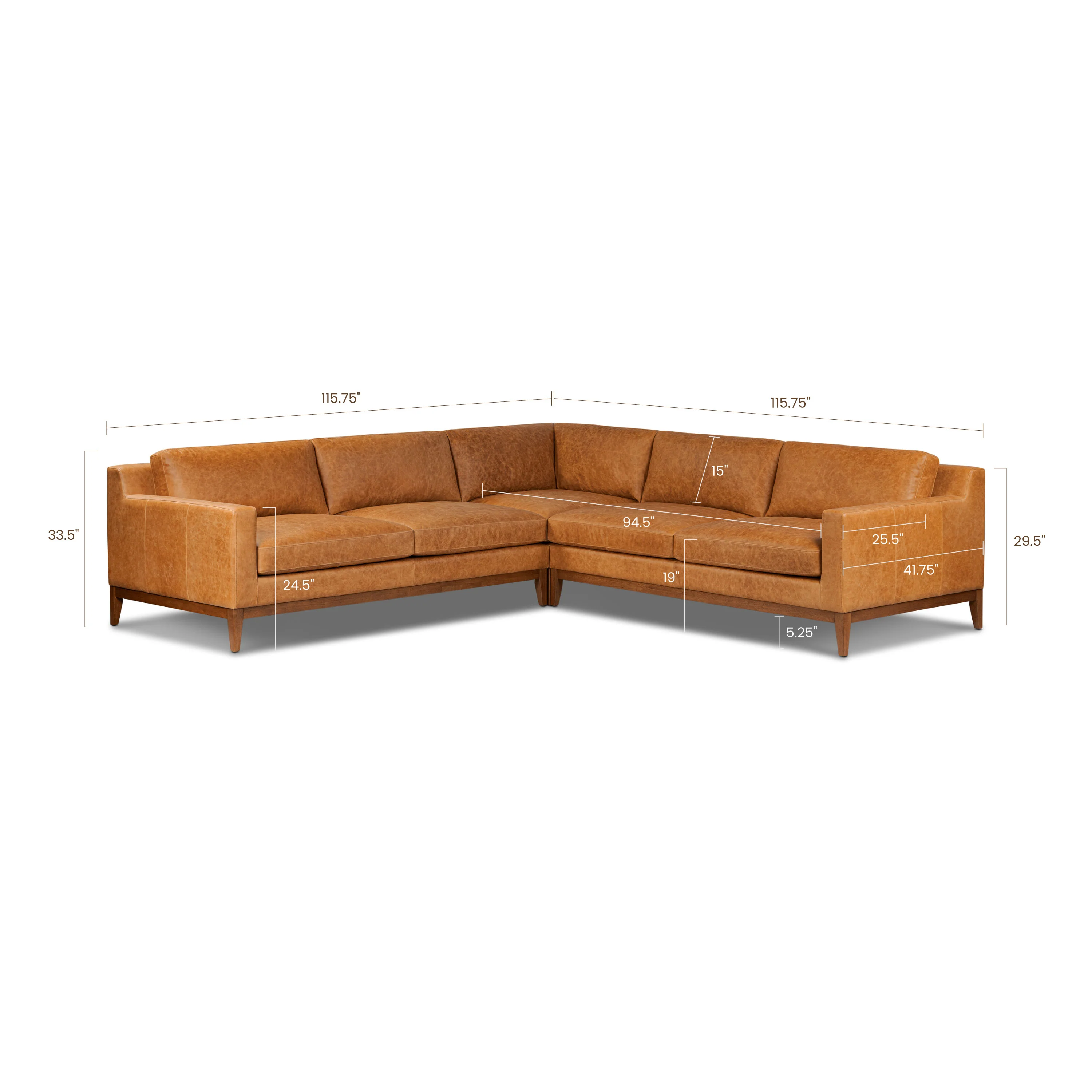 Zyon 116" Leather L-Shaped Corner Sectional Sofa | Antica Tan - Image 15