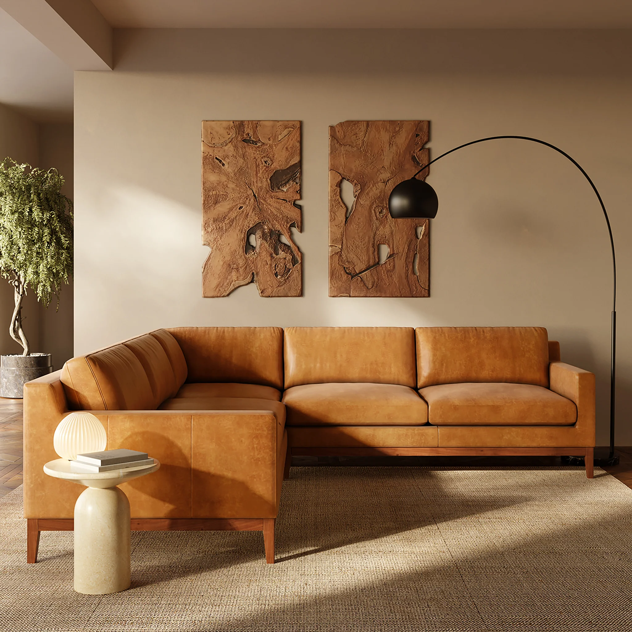 Zyon 116" Leather L-Shaped Corner Sectional Sofa | Antica Tan - Image 2