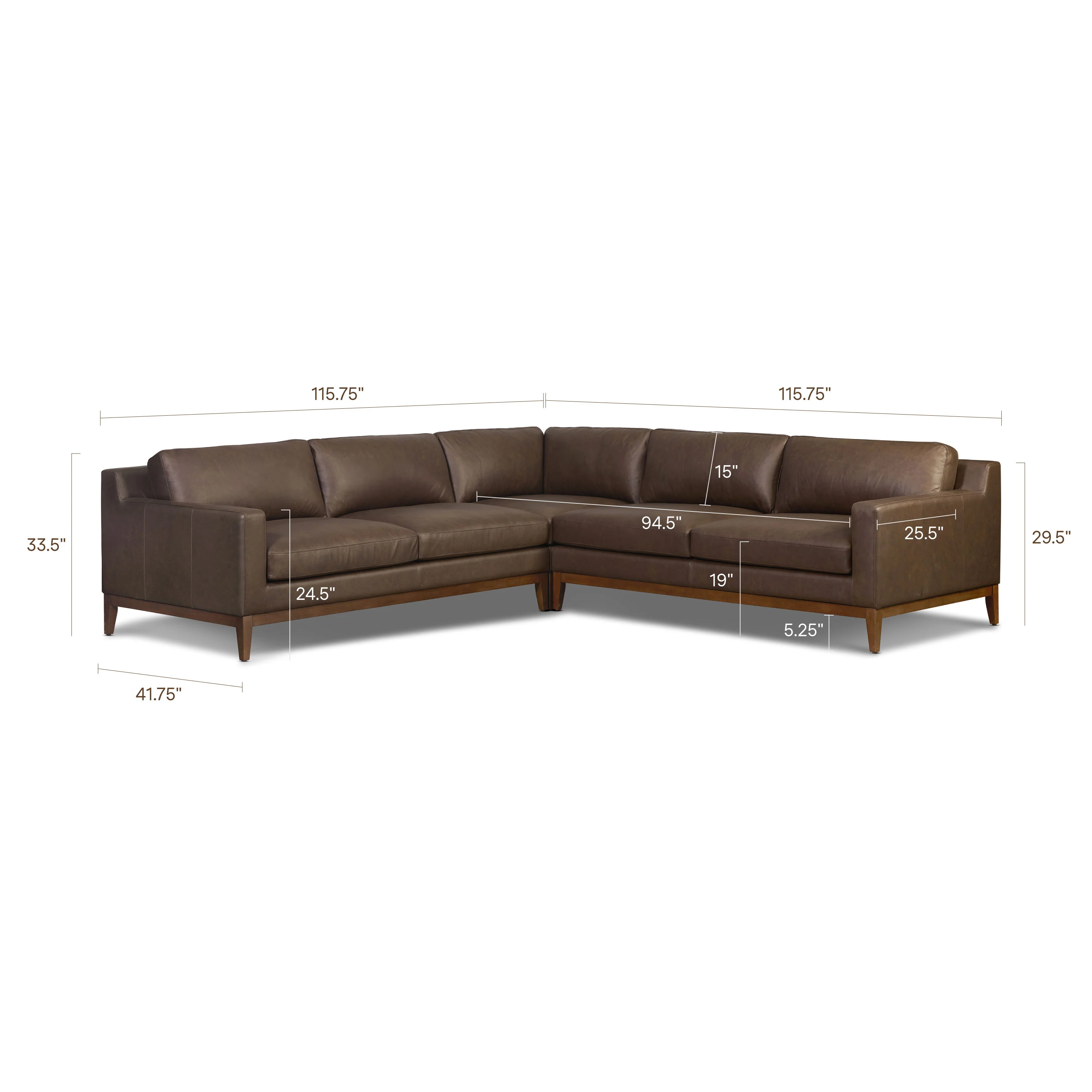 Zyon 116" Leather L-Shaped Corner Sectional Sofa | Bridle Brown - Image 17
