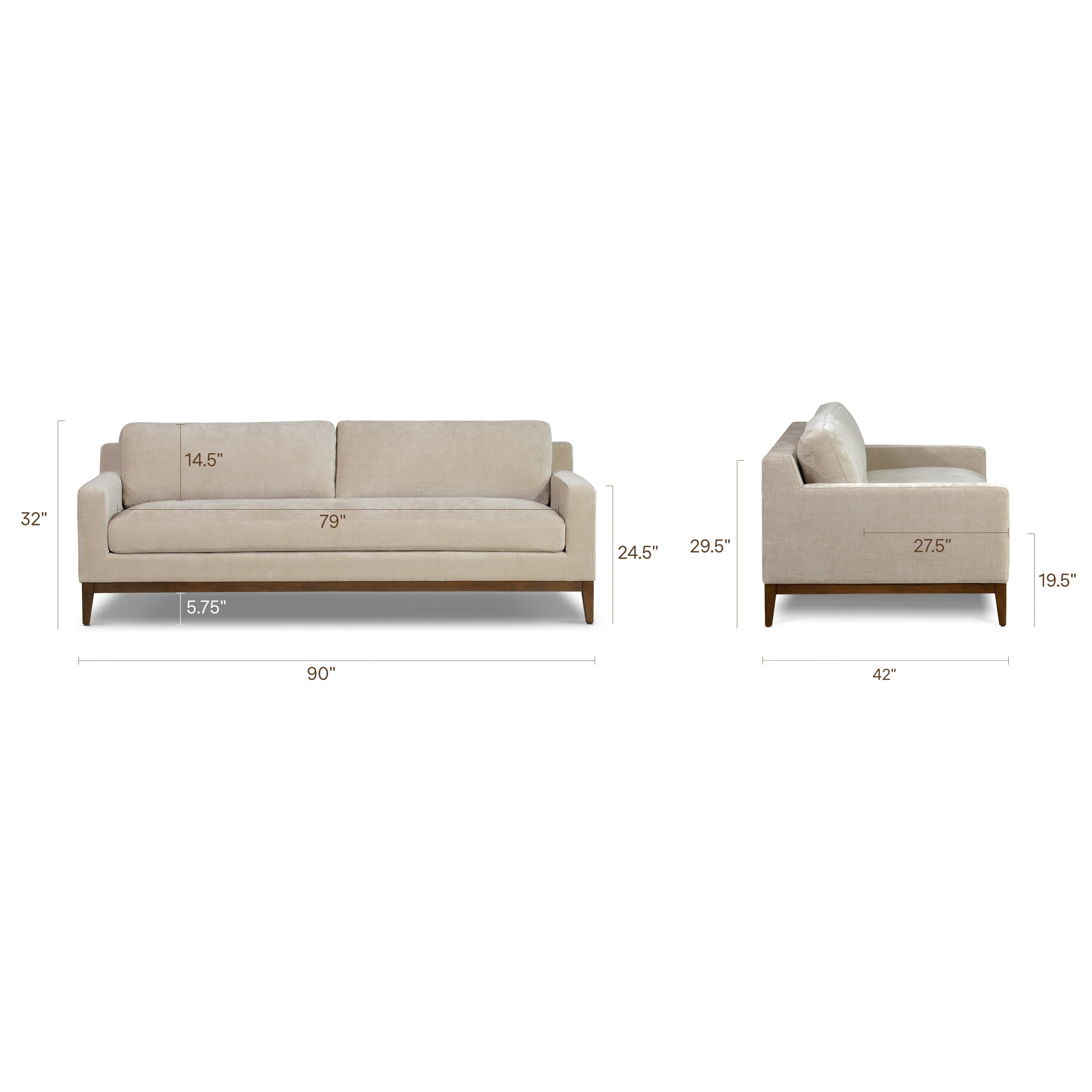 Zyon 90" Fabric Sofa | Canvas Brown - Image 16