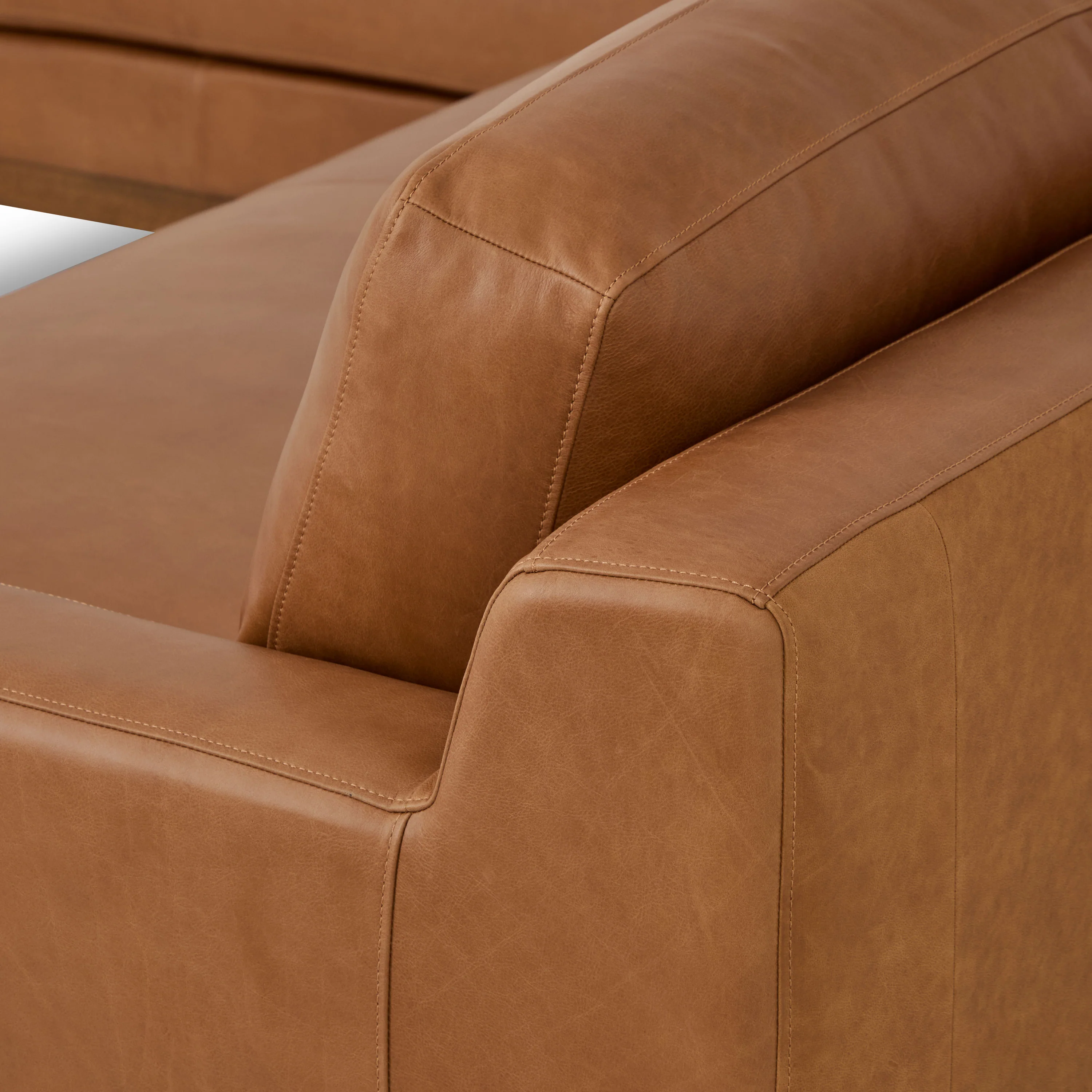 Zyon 115.5" Leather Left-Facing Bumper Chaise Sectional Sofa | Saddle Tan - Image 16