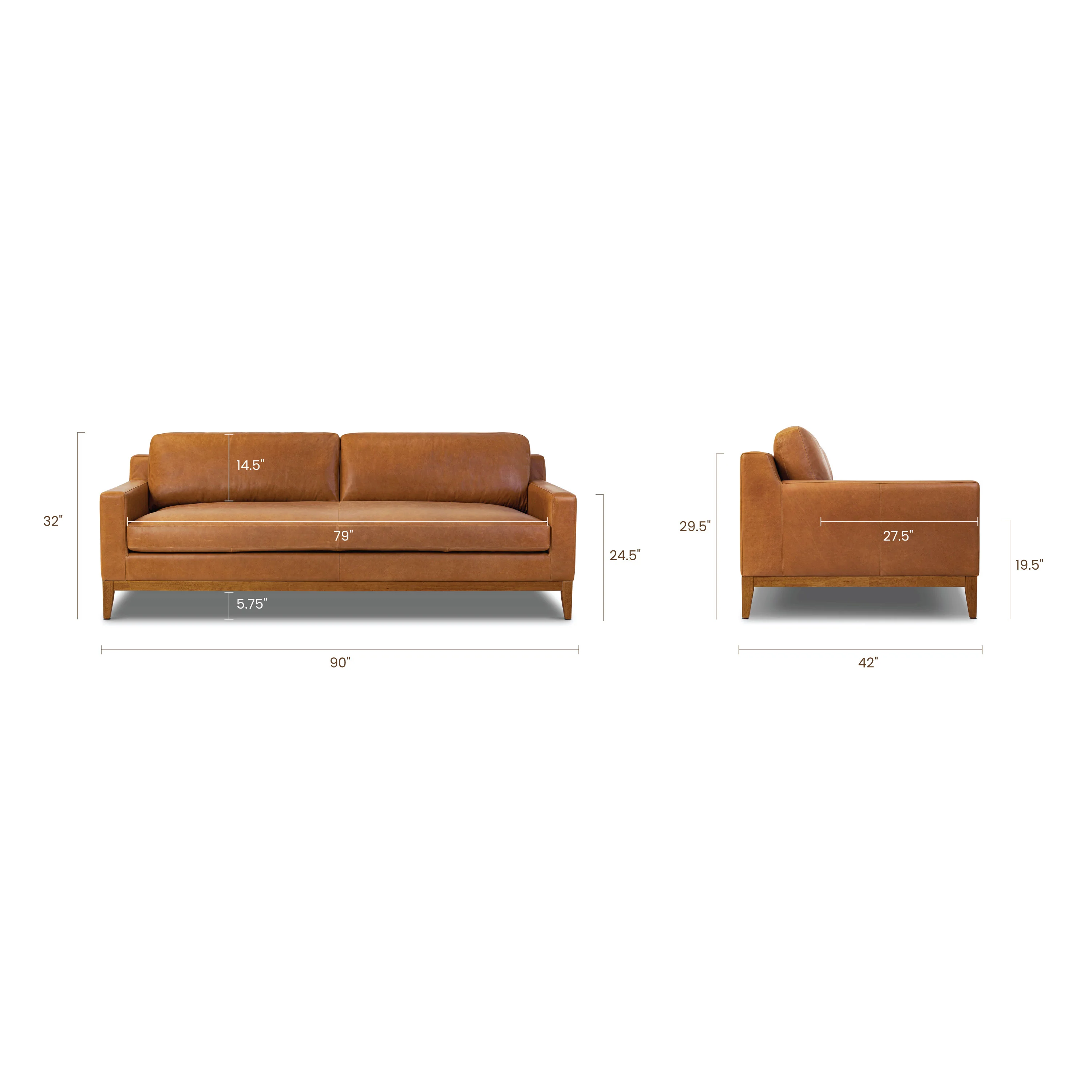 Zyon 90" Leather Sofa | Saddle Tan - Image 13