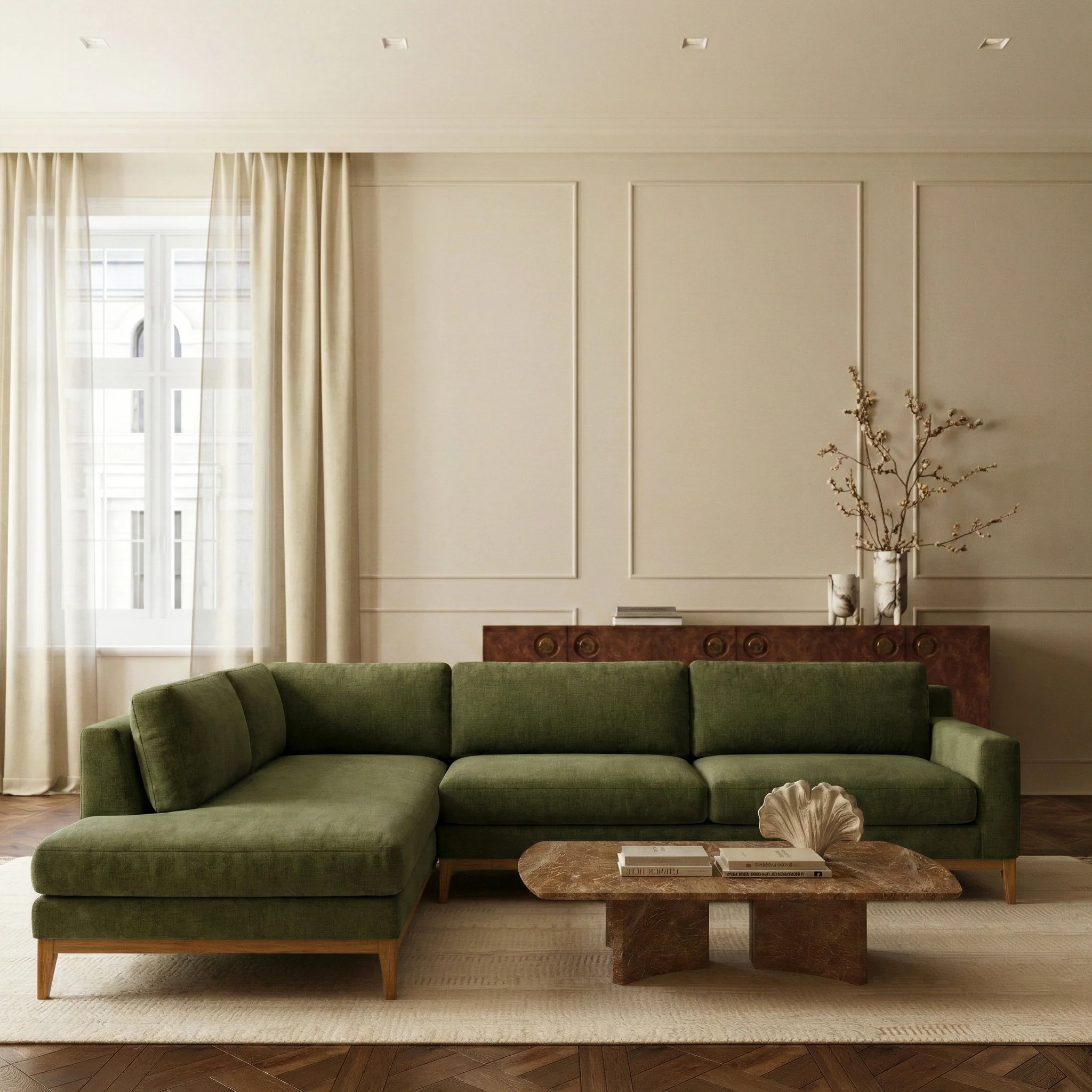 Zyon Left-Facing Bumper Chaise Sectional | Distressed Green Velvet - Image 3