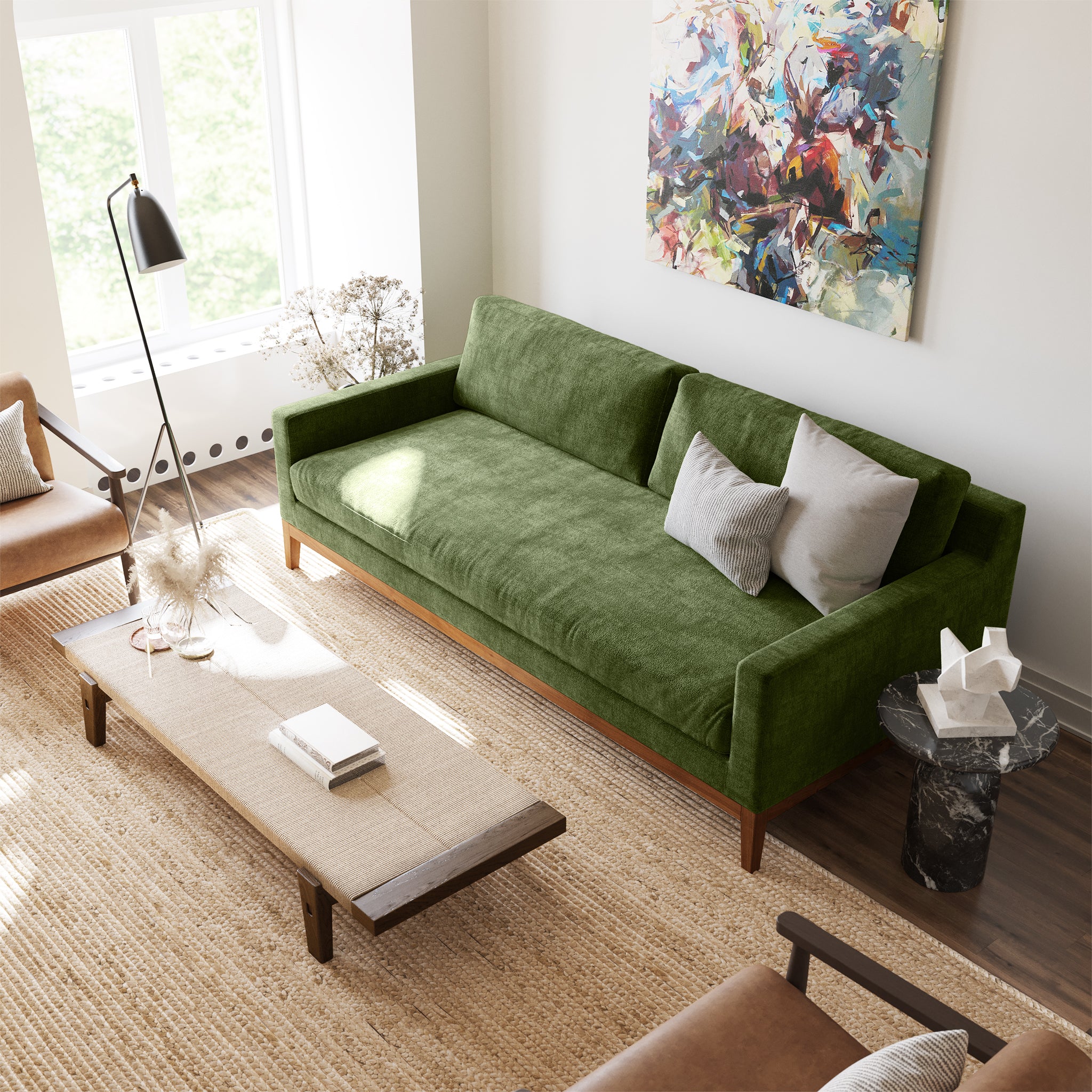 Zyon Velvet Sofa | Distressed Green Velvet - Image 3
